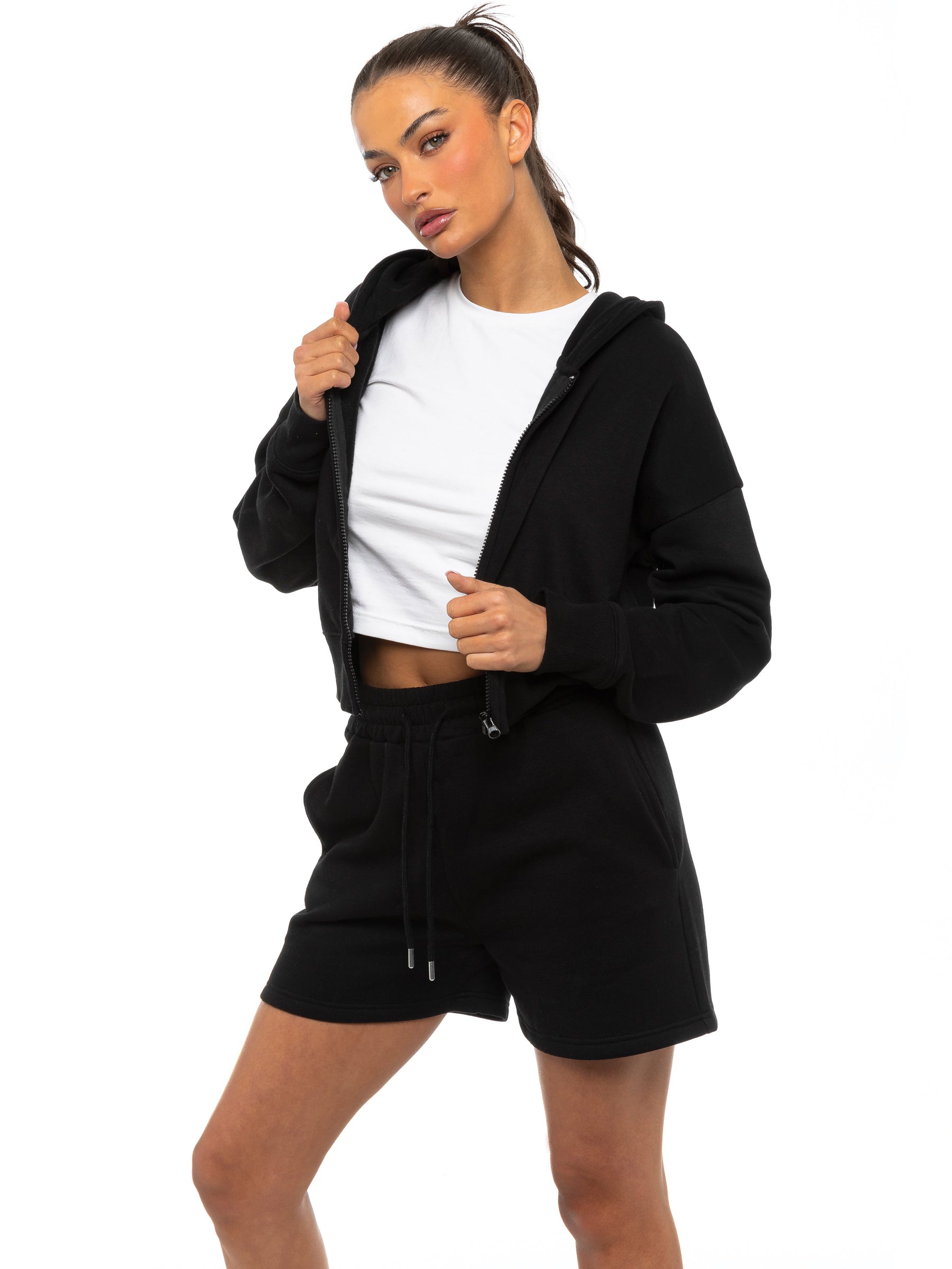 EZLHDCZ595 & EZLS597 Enzo | Womens Cropped Zip Hoodie Tracksuit With Shorts ENZO RAWDENIM