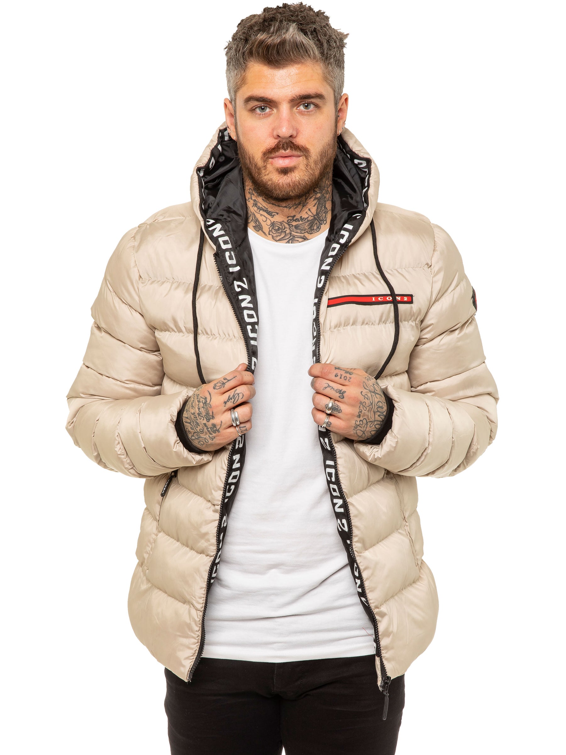MENS ICON JACKET Icon Mens Puffer Hooded Zip Up Winter Jacket GUEST BRAND RAWDENIM