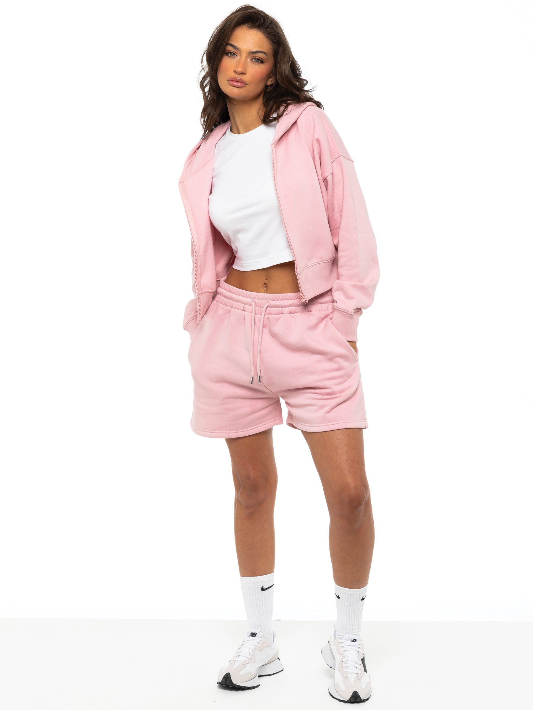 EZLHDCZ595 & EZLS597 Enzo | Womens Cropped Zip Hoodie Tracksuit With Shorts ENZO RAWDENIM