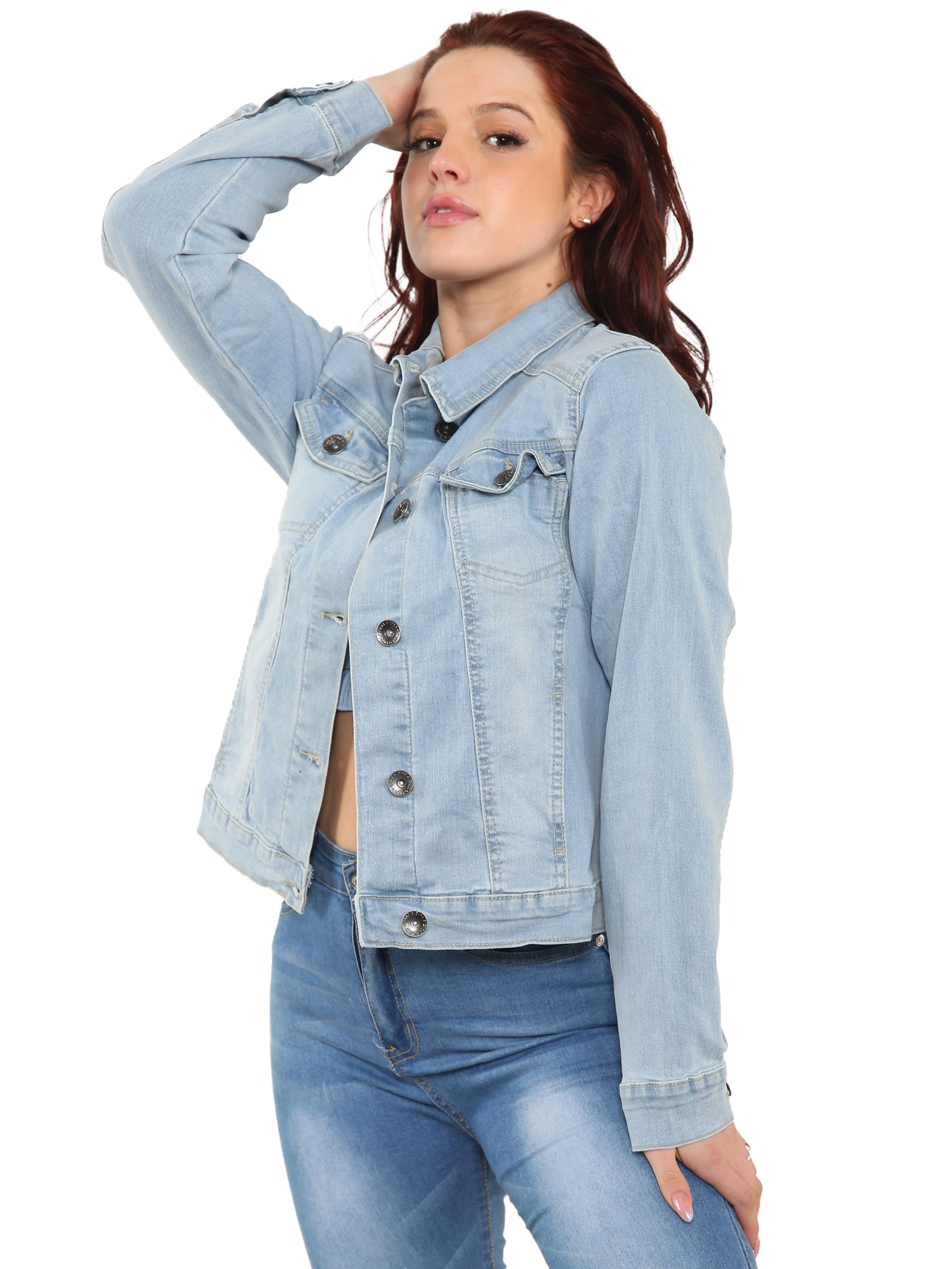 EZJ415 Womens Casual Button Up Classic Denim Jean Jacket | Enzo Designer Womenswear ENZO RAWDENIM