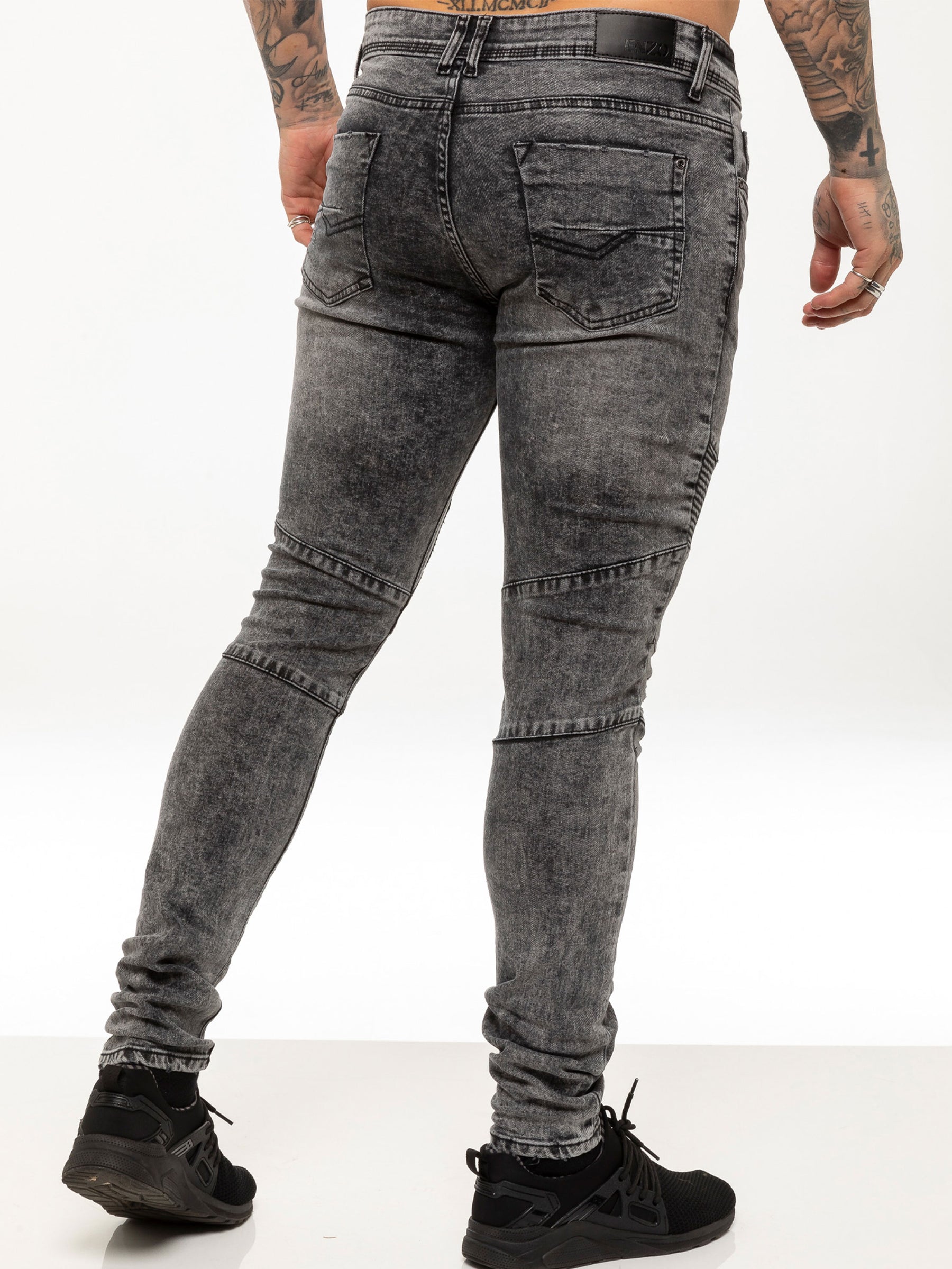 EZ365 Mens Super Skinny Stretch Biker Denim Jeans | Enzo Designer Menswear ENZO RAWDENIM