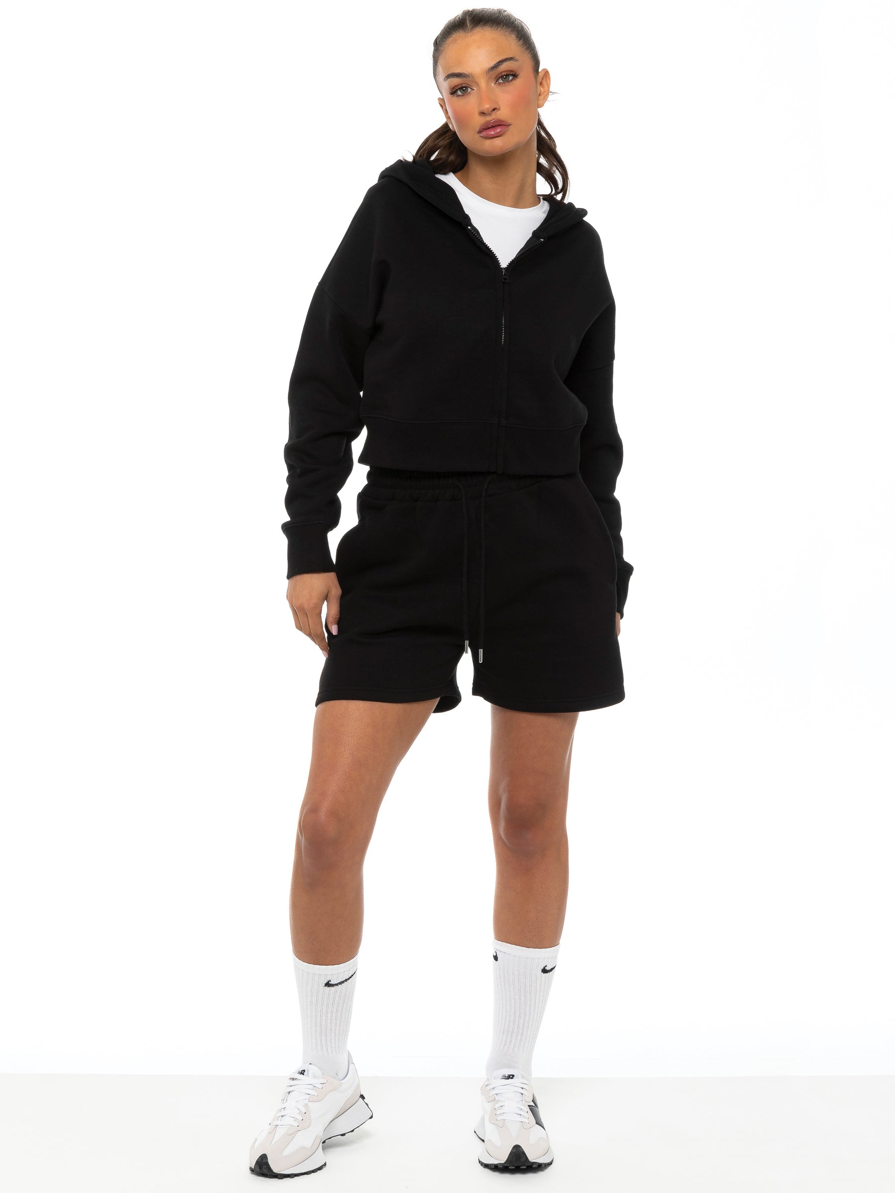 EZLHDCZ595 & EZLS597 Enzo | Womens Cropped Zip Hoodie Tracksuit With Shorts ENZO RAWDENIM