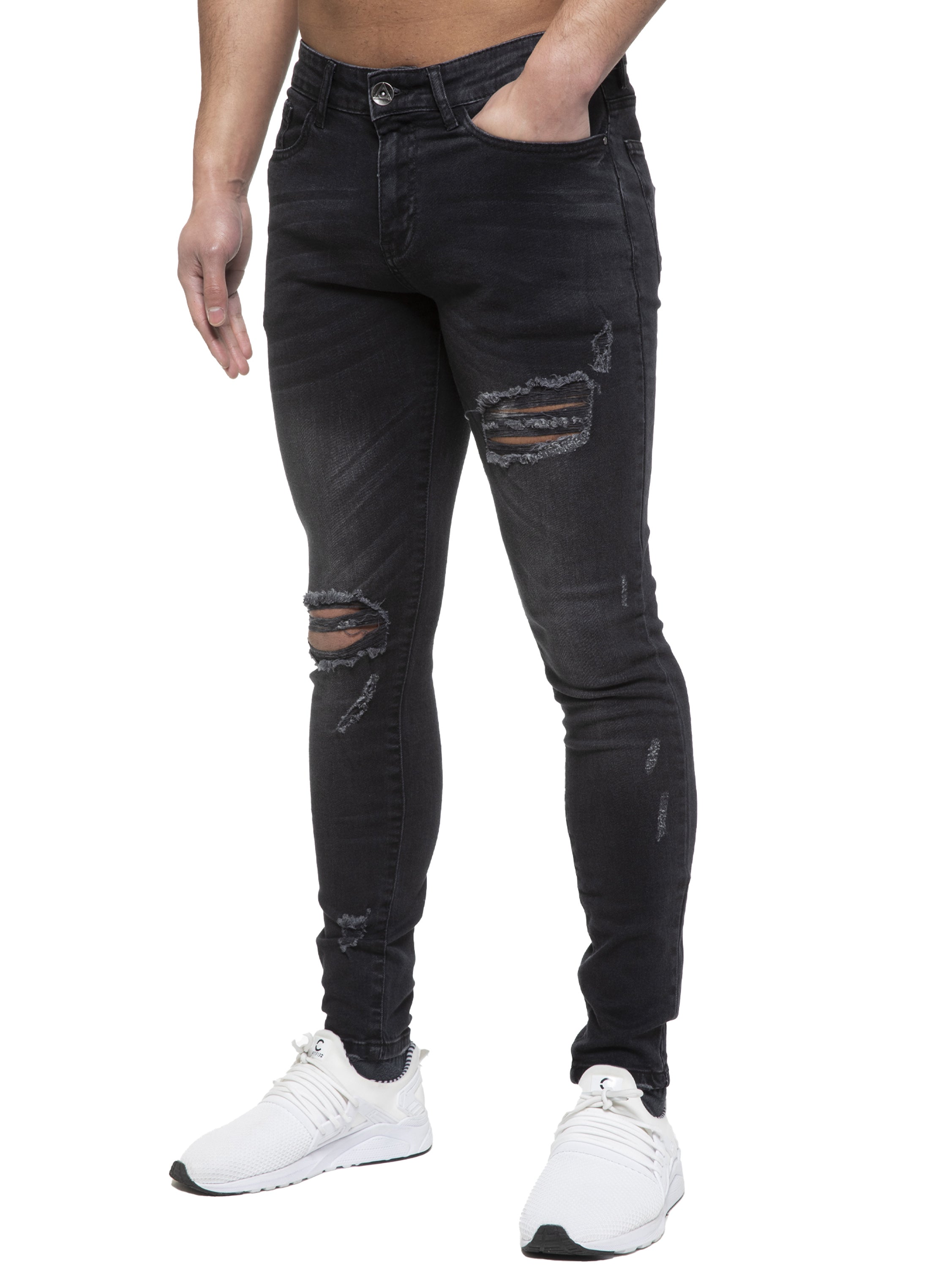 Black distressed jeans mens fashion skinny