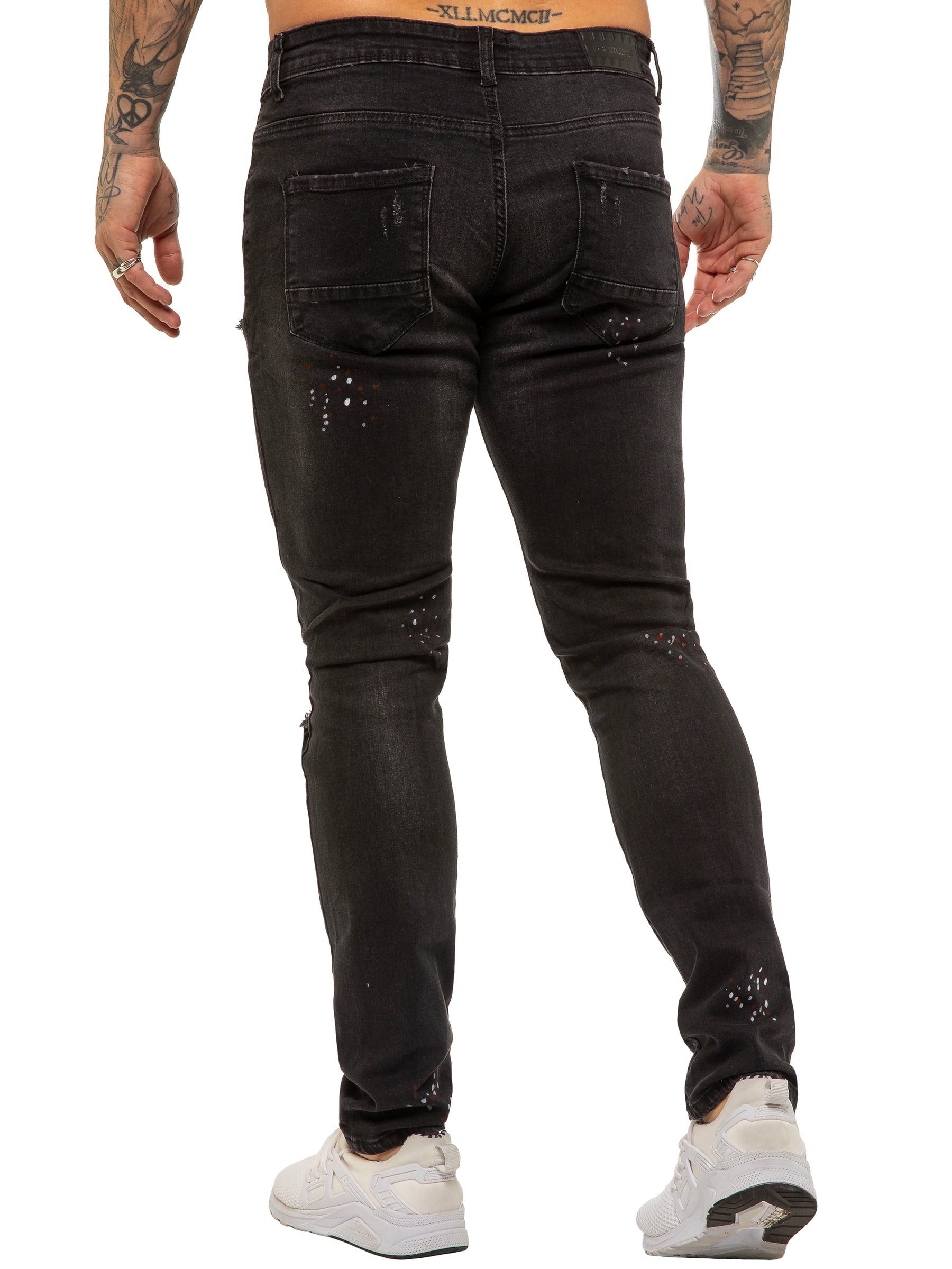 EZ419 Mens Skinny Ripped Splash Jeans Stretch Denim | Enzo Designer Menswear ENZO RAWDENIM