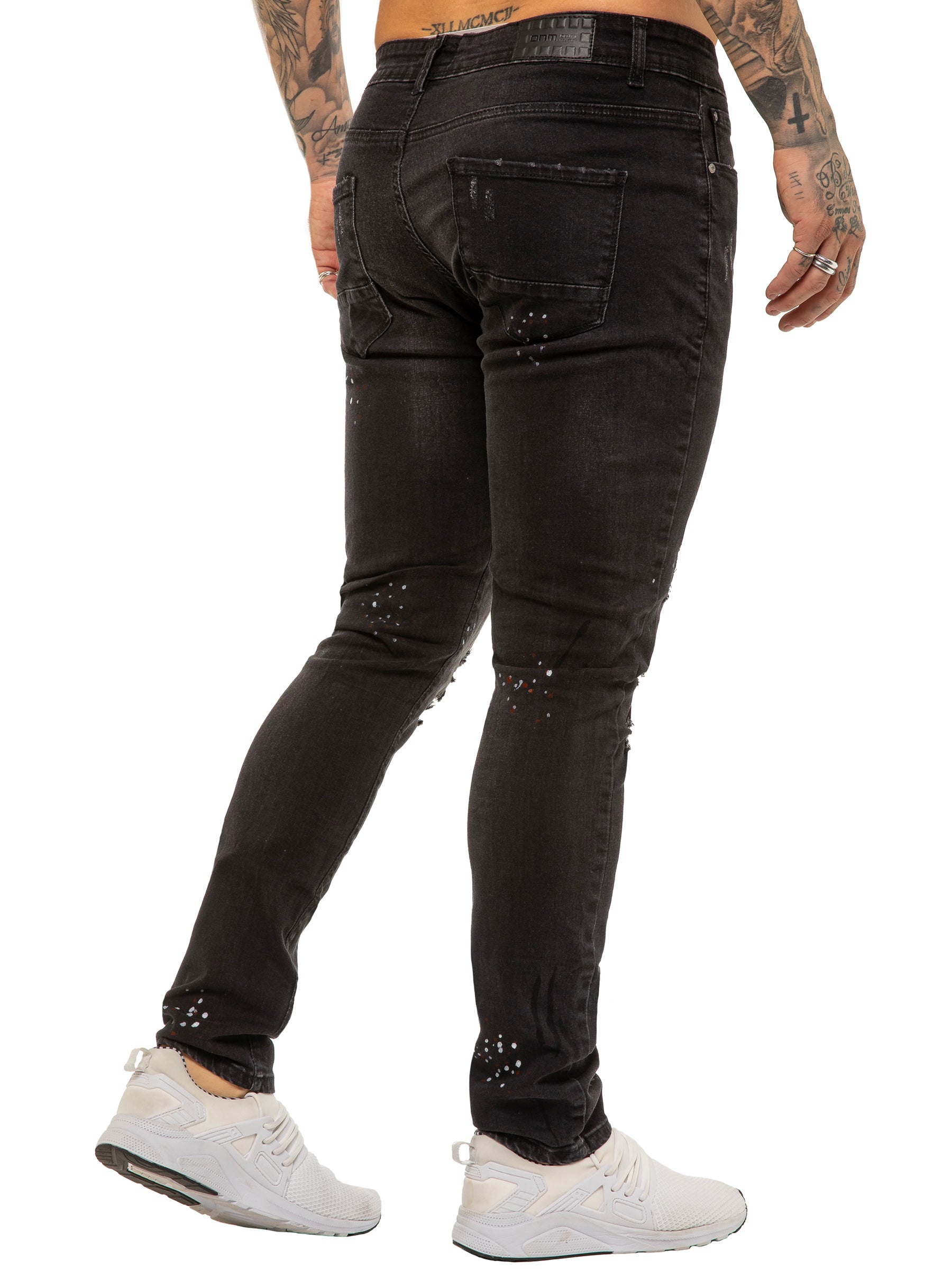 EZ419 Mens Skinny Ripped Splash Jeans Stretch Denim | Enzo Designer Menswear ENZO RAWDENIM