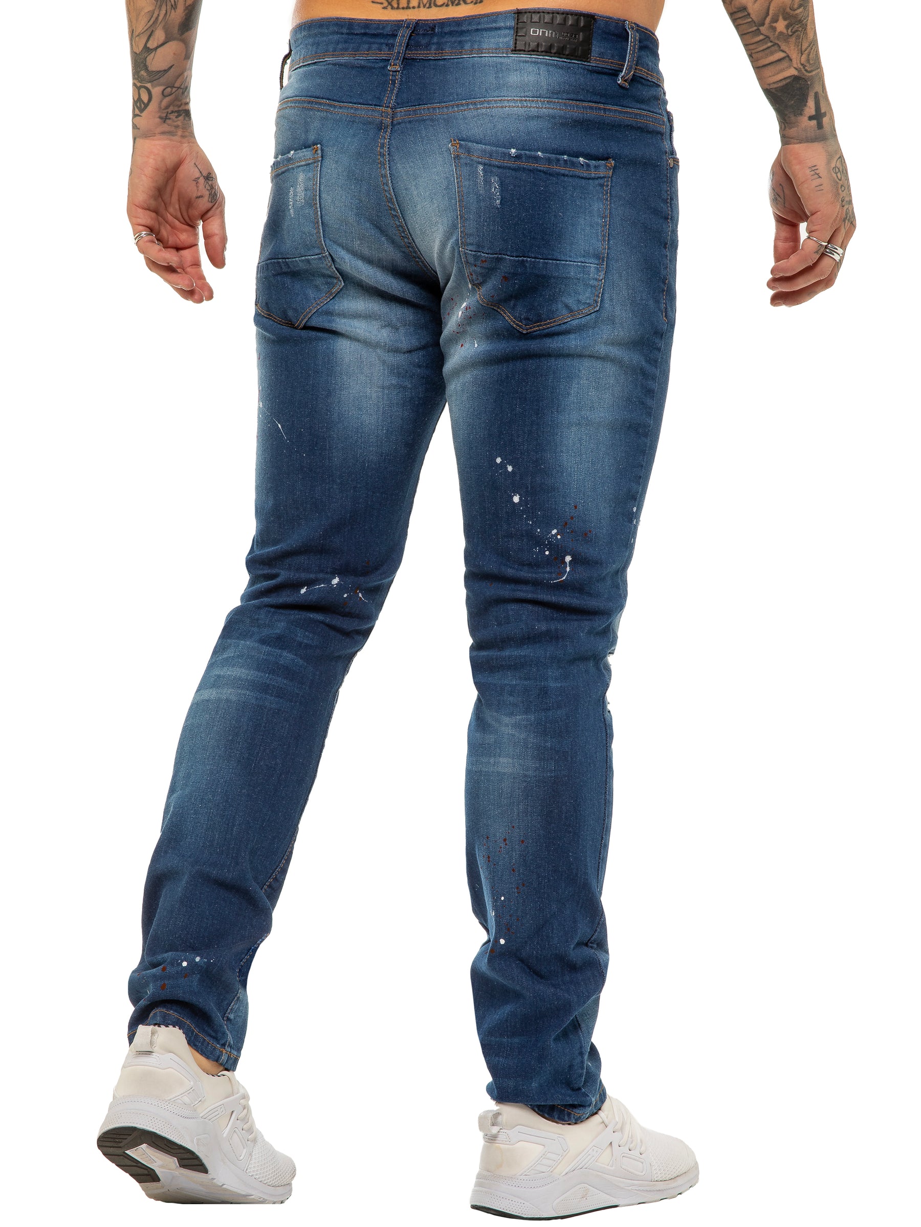 EZ419 Mens Skinny Ripped Splash Jeans Stretch Denim | Enzo Designer Menswear ENZO RAWDENIM
