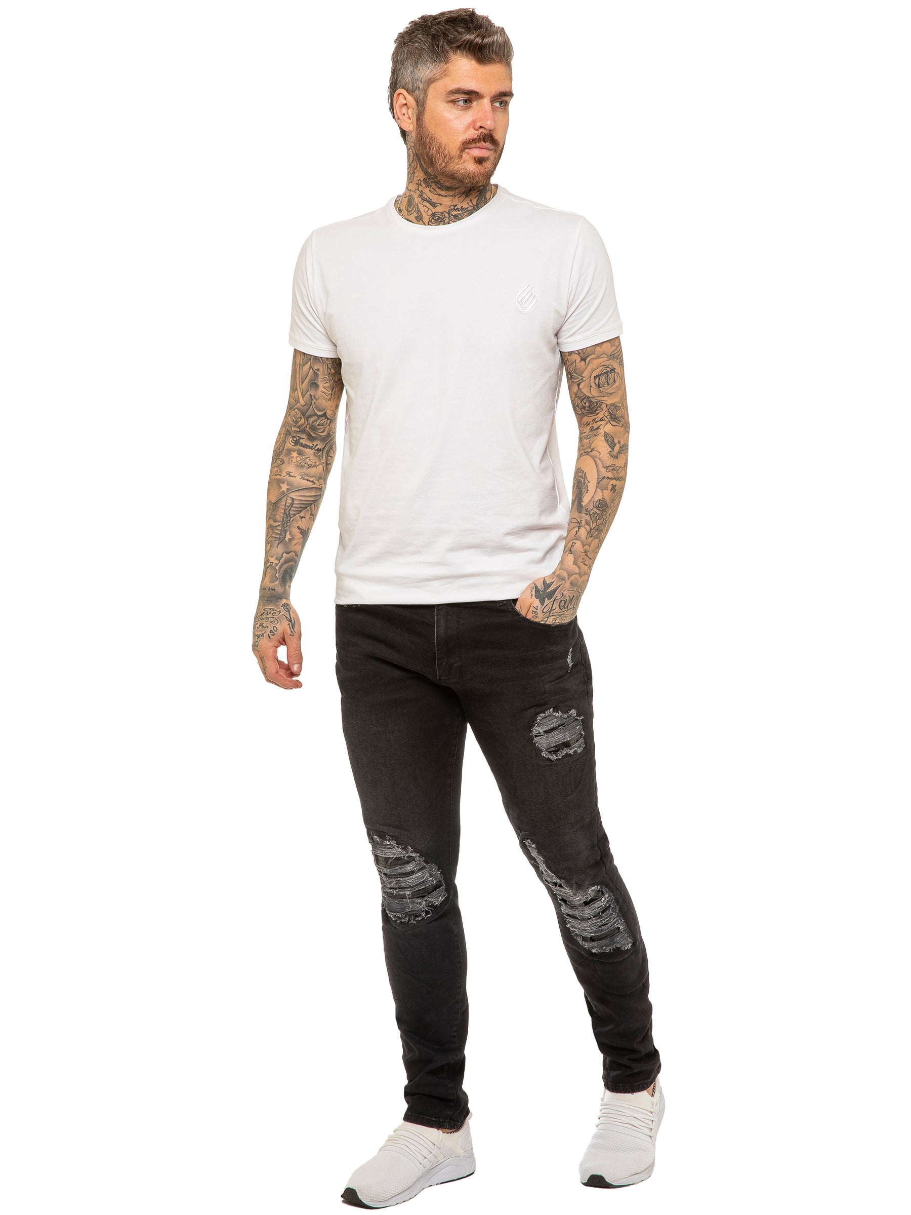 EZ420 Mens Skinny Ripped Jeans Stretch Denim | Enzo Designer Menswear ENZO RAWDENIM