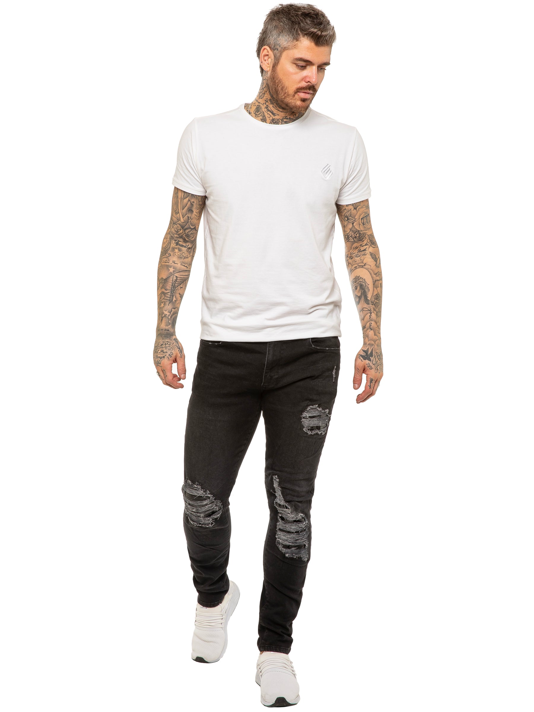 EZ420 Mens Skinny Ripped Jeans Stretch Denim | Enzo Designer Menswear ENZO RAWDENIM