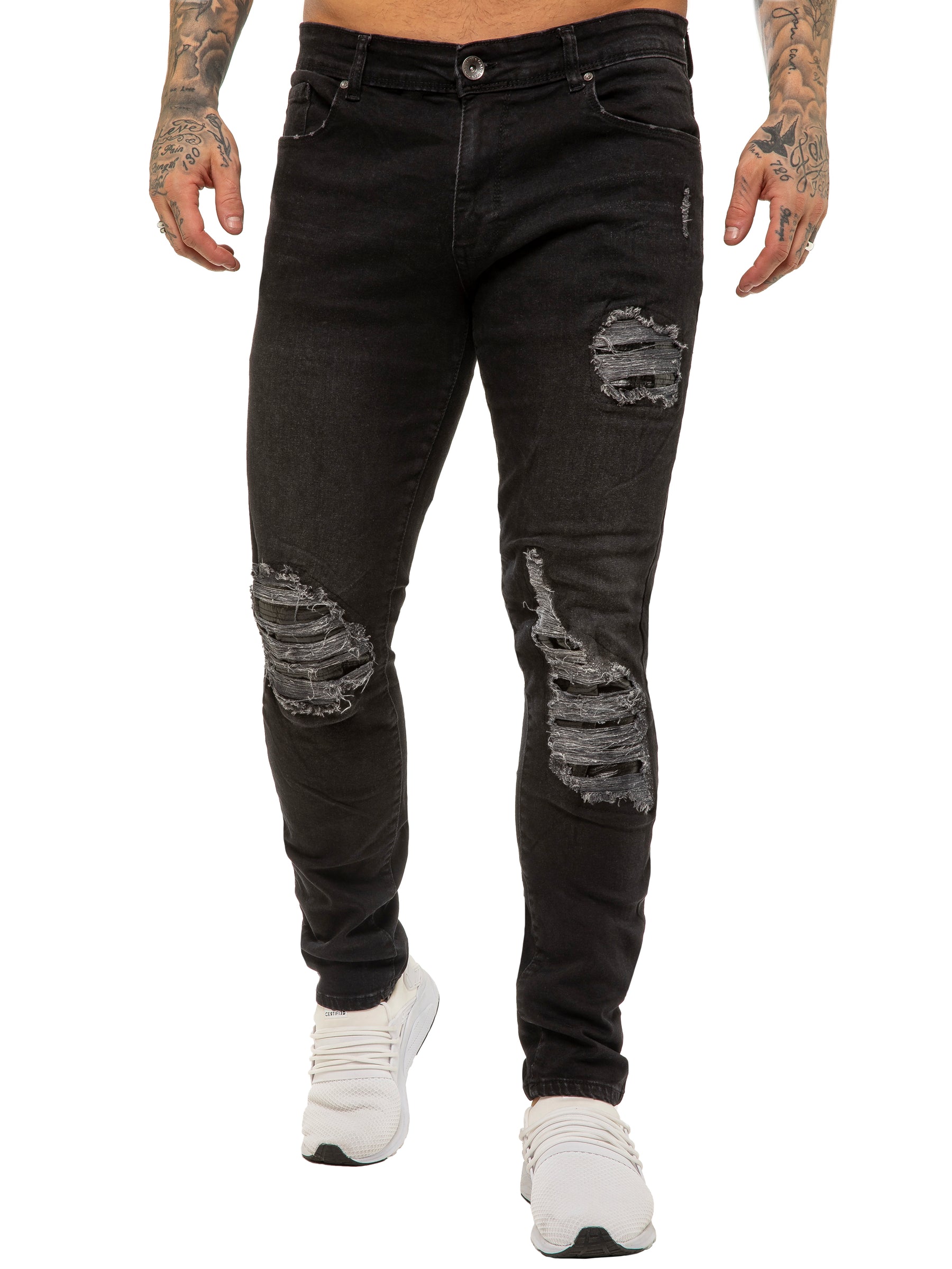 EZ420 Mens Skinny Ripped Jeans Stretch Denim | Enzo Designer Menswear ENZO RAWDENIM