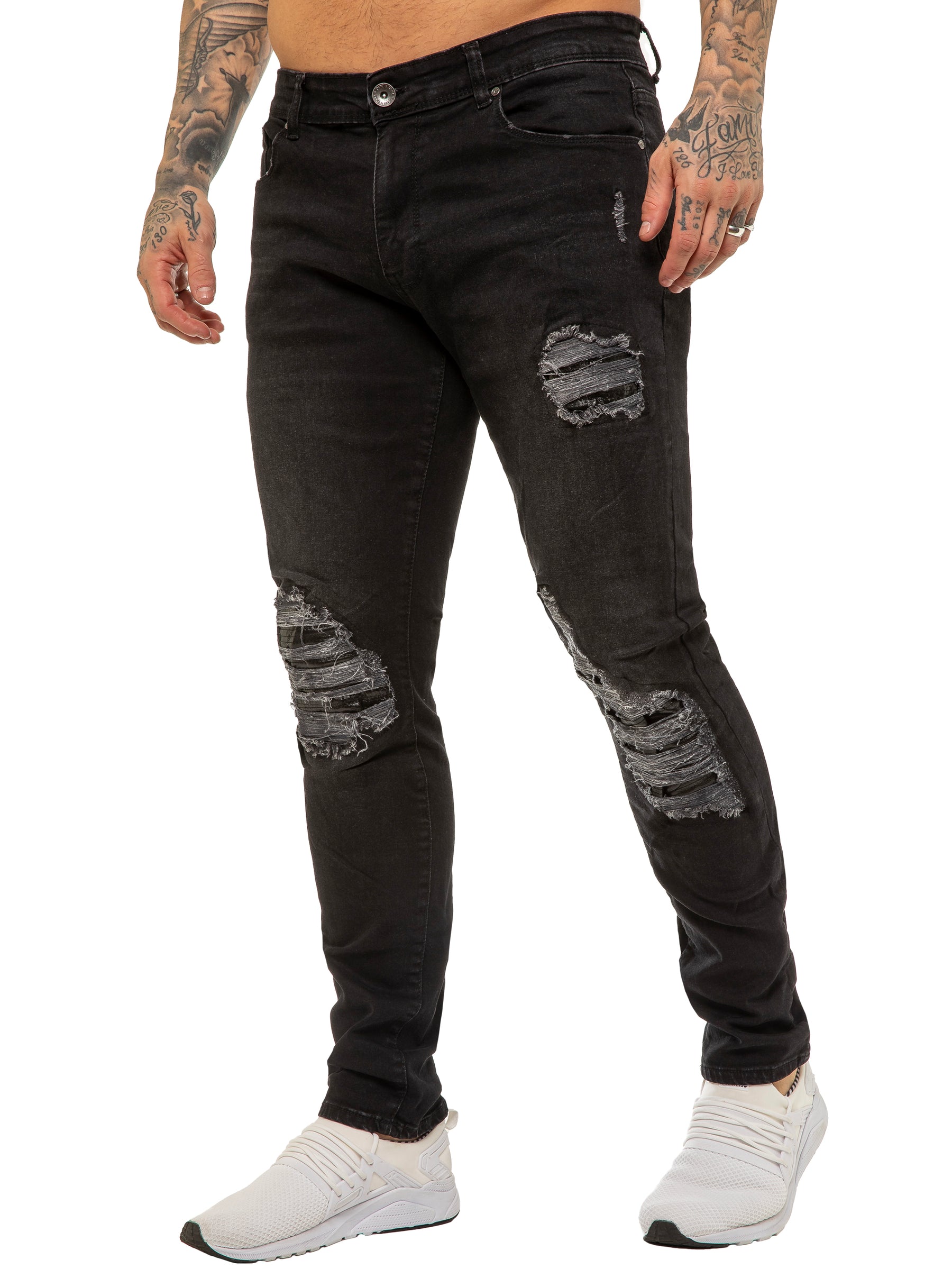 EZ420 Mens Skinny Ripped Jeans Stretch Denim | Enzo Designer Menswear ENZO RAWDENIM
