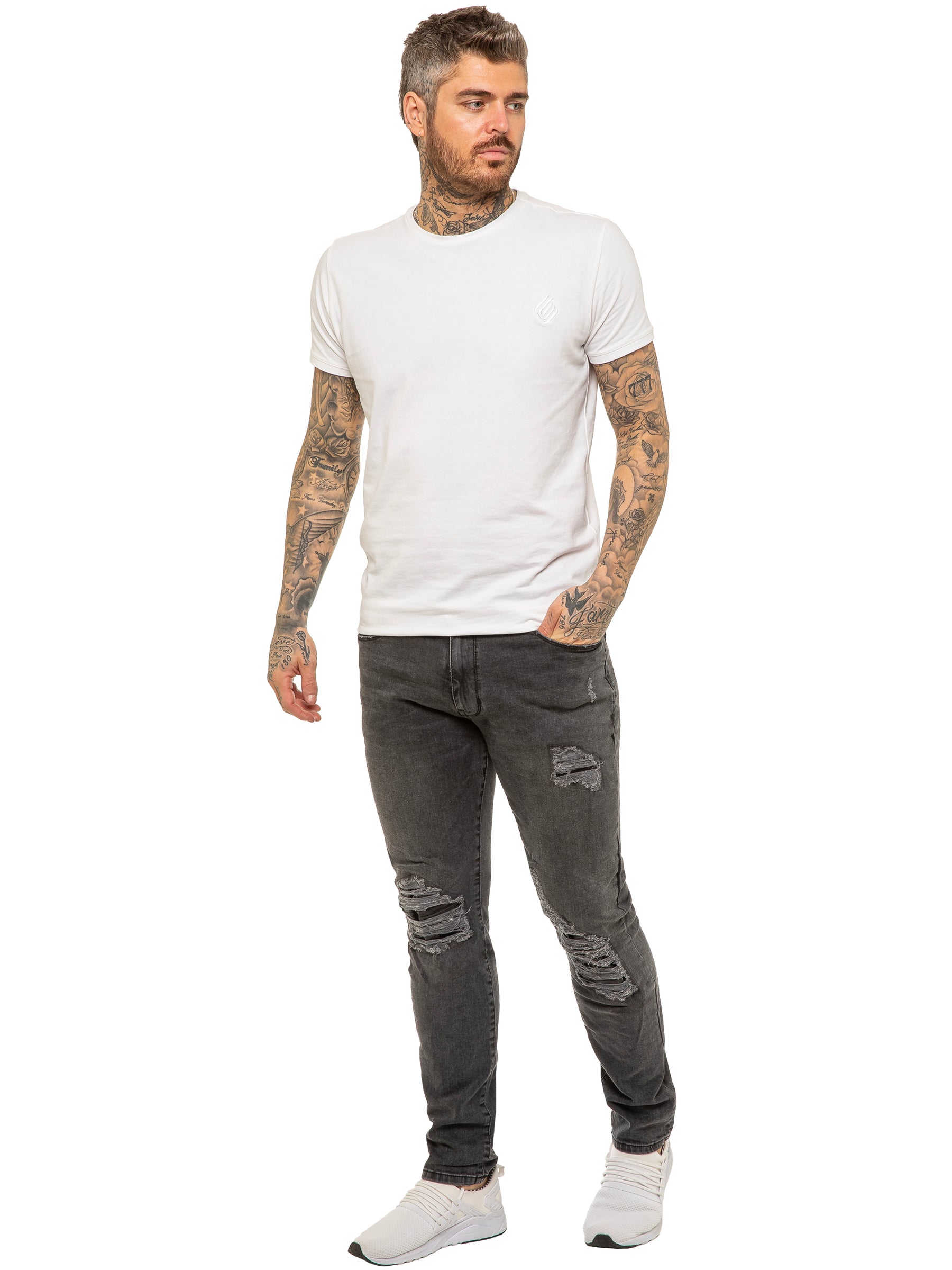 EZ420 Mens Skinny Ripped Jeans Stretch Denim | Enzo Designer Menswear ENZO RAWDENIM