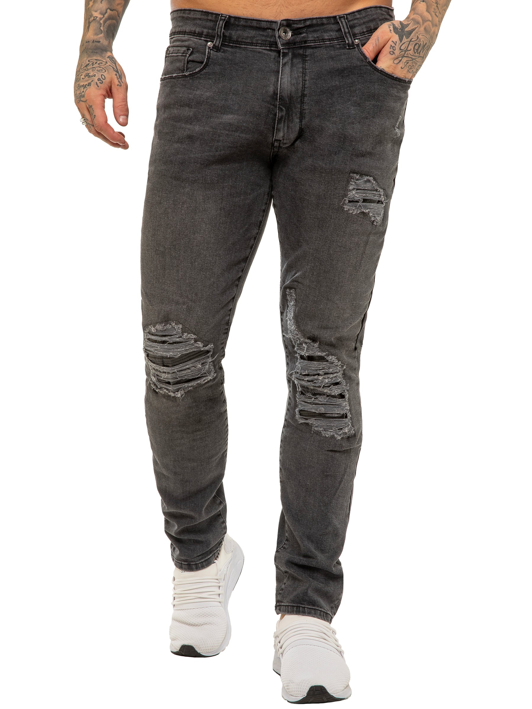 EZ420 Mens Skinny Ripped Jeans Stretch Denim | Enzo Designer Menswear ENZO RAWDENIM