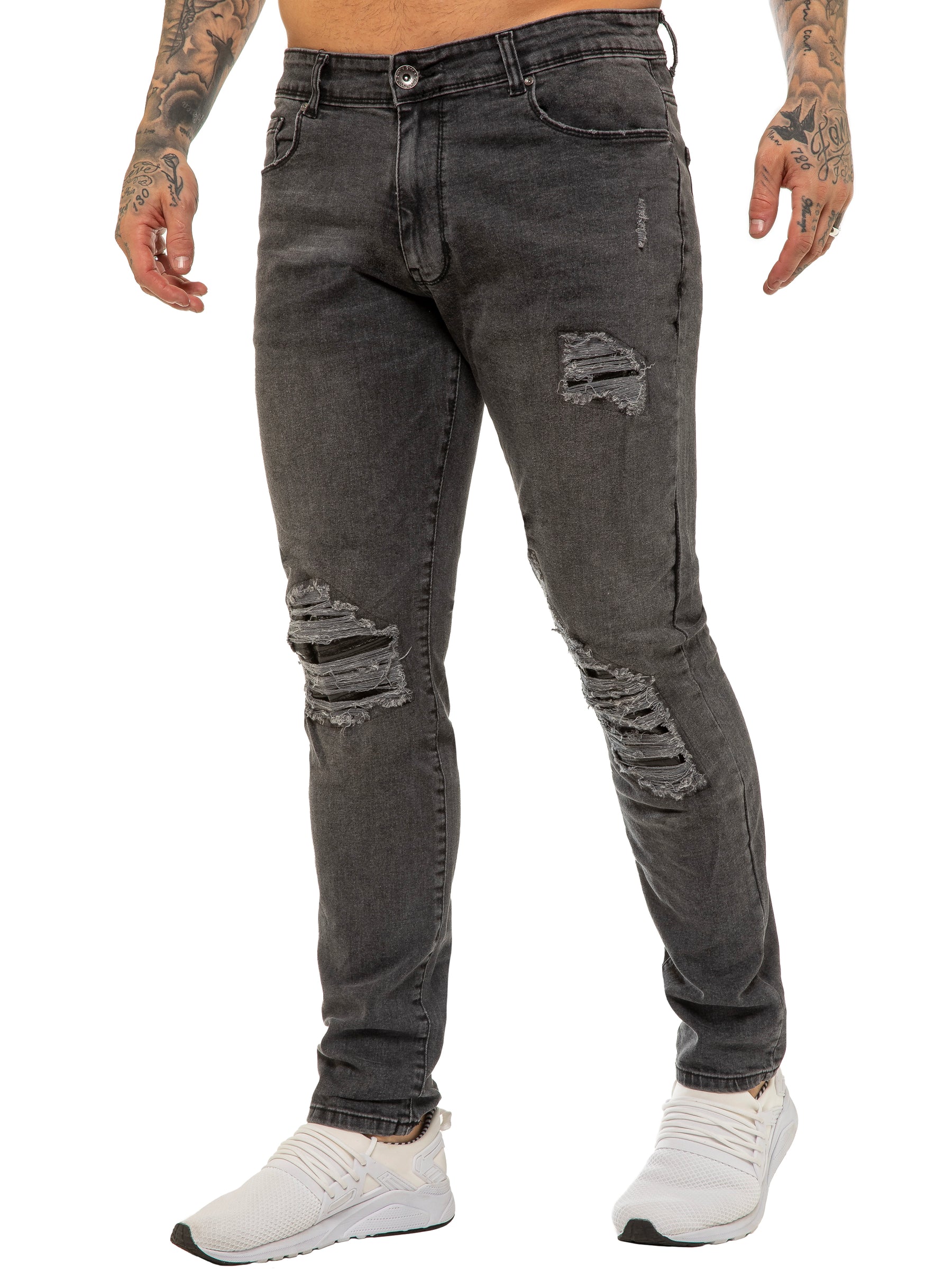 EZ420 Mens Skinny Ripped Jeans Stretch Denim | Enzo Designer Menswear ENZO RAWDENIM