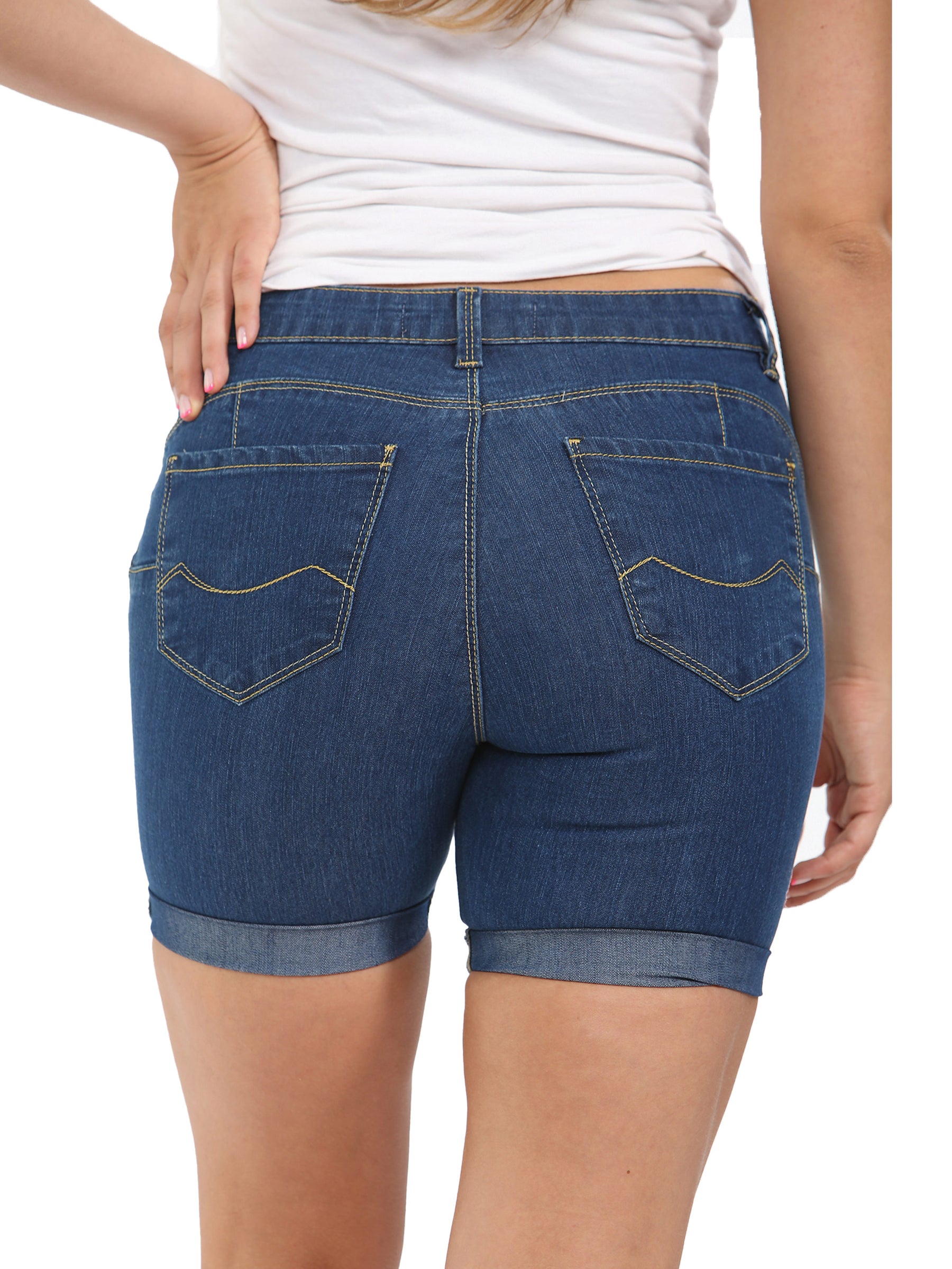 EZLS418 Enzo Womens Skinny Stretch Denim Summer Shorts ENZO RAWDENIM