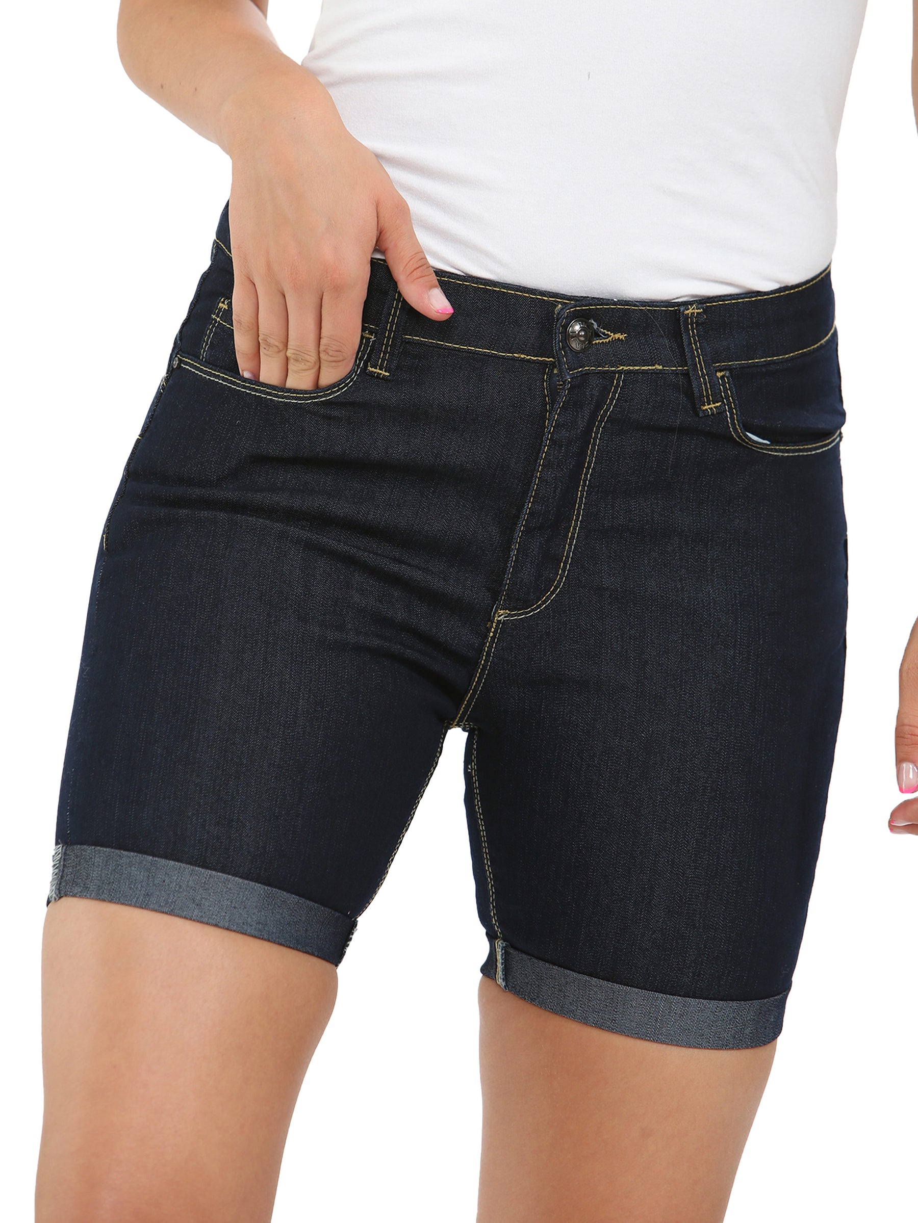 EZLS418 Enzo Womens Skinny Stretch Denim Summer Shorts ENZO RAWDENIM
