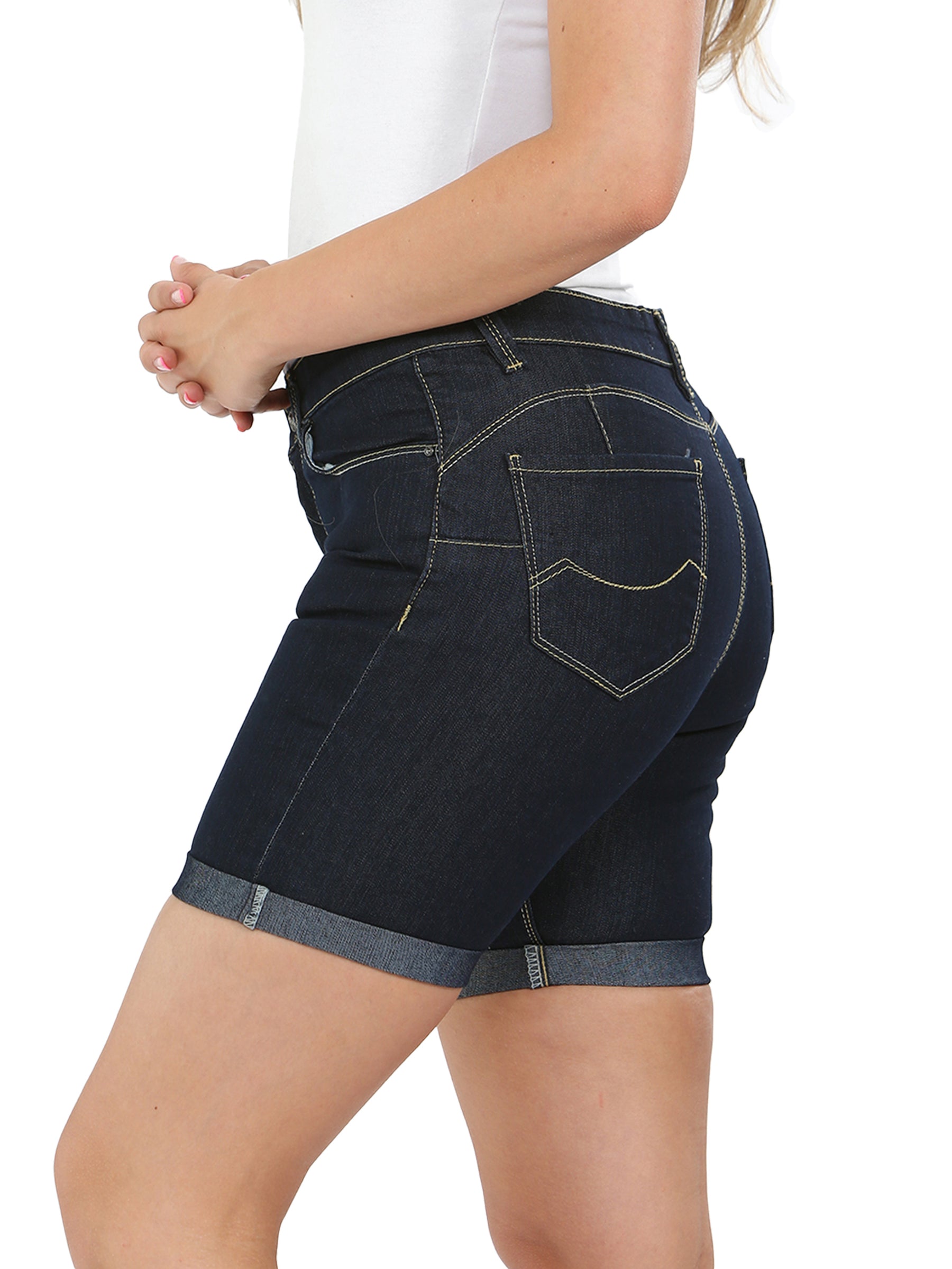 EZLS418 Enzo Womens Skinny Stretch Denim Summer Shorts ENZO RAWDENIM