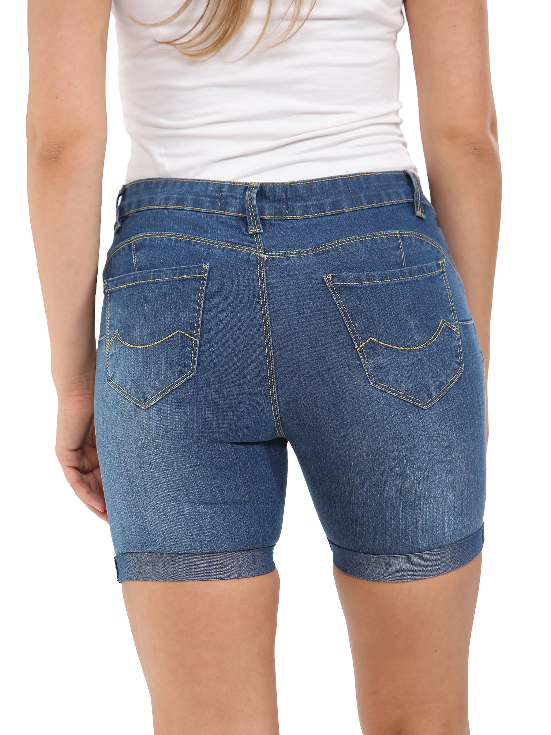 EZLS418 Enzo Womens Skinny Stretch Denim Summer Shorts ENZO RAWDENIM