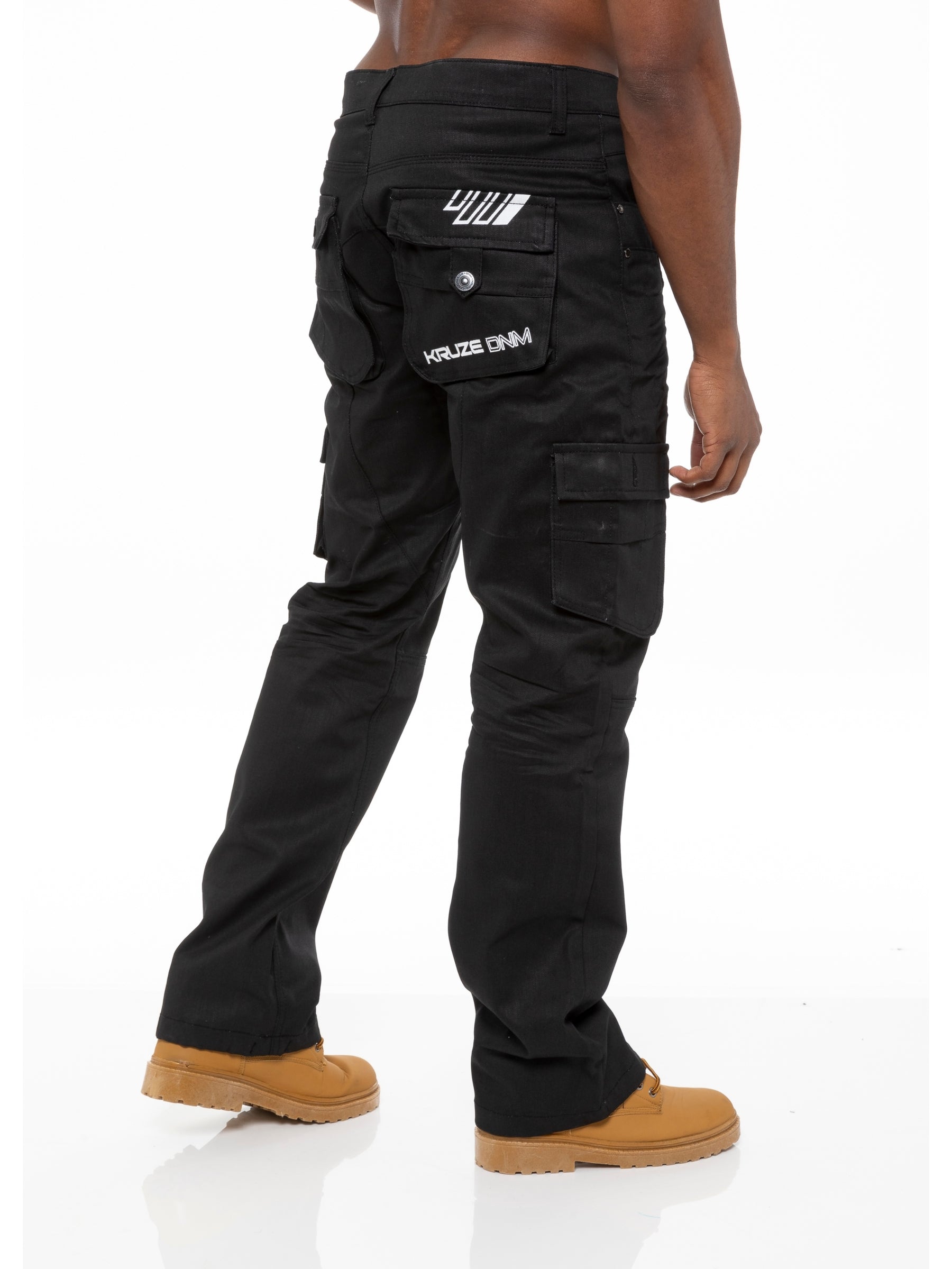 KZ103 Kruze | Mens Coated Combat Cargo Denim Coated Jeans KRUZE RAWDENIM