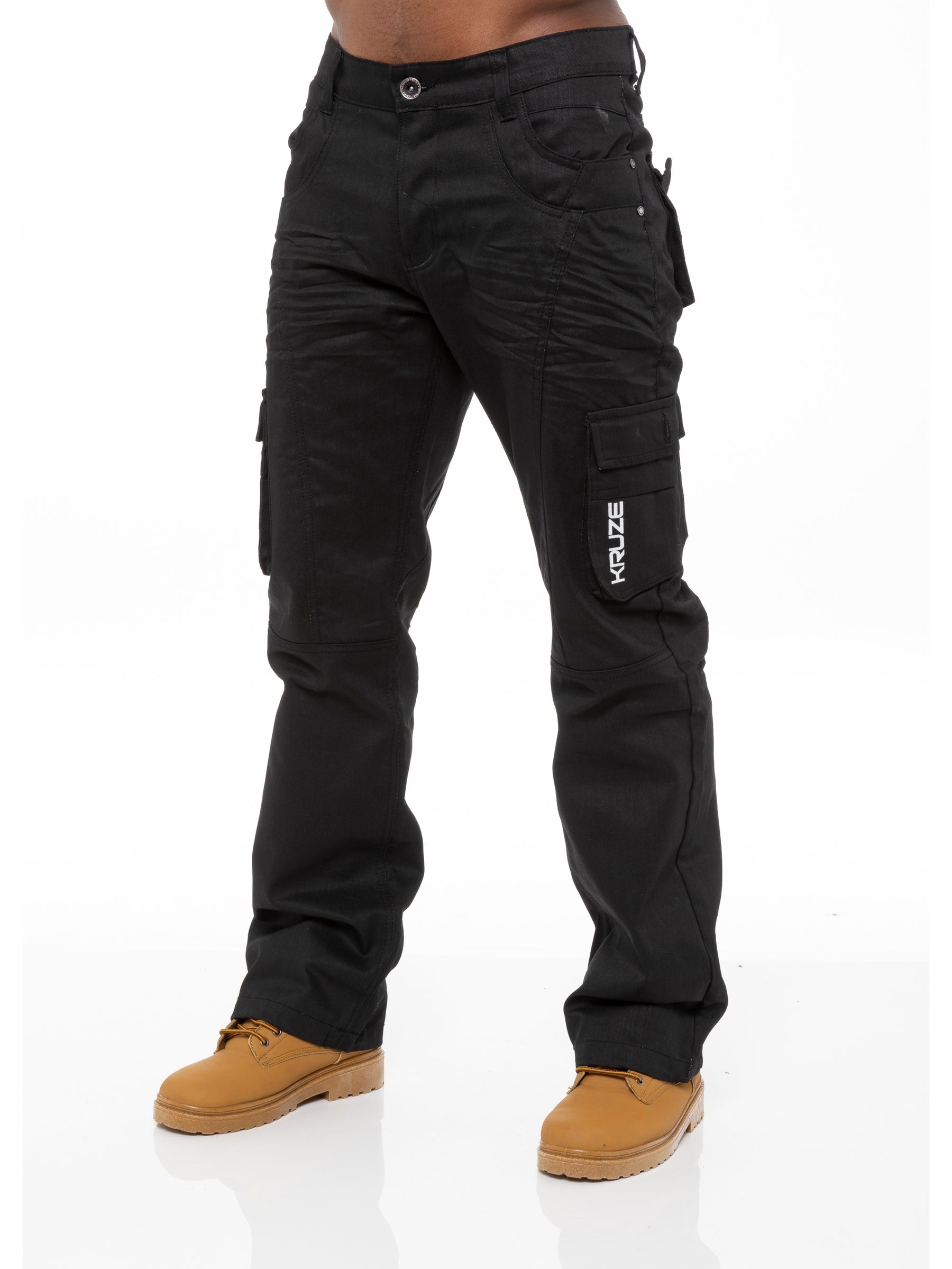 KZ103 Kruze | Mens Coated Combat Cargo Denim Coated Jeans KRUZE RAWDENIM