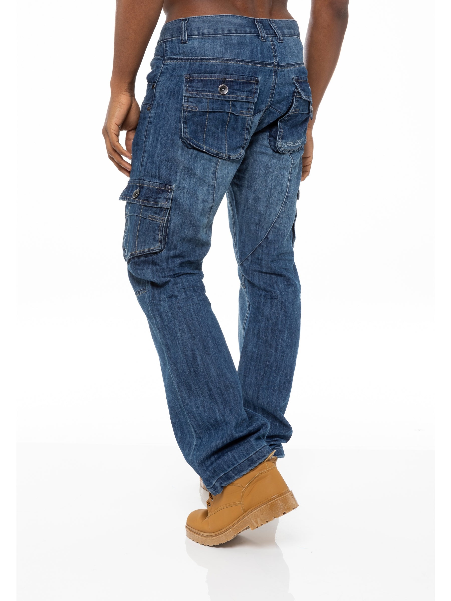 KZ103 Kruze | Mens Coated Combat Cargo Denim Coated Jeans KRUZE RAWDENIM