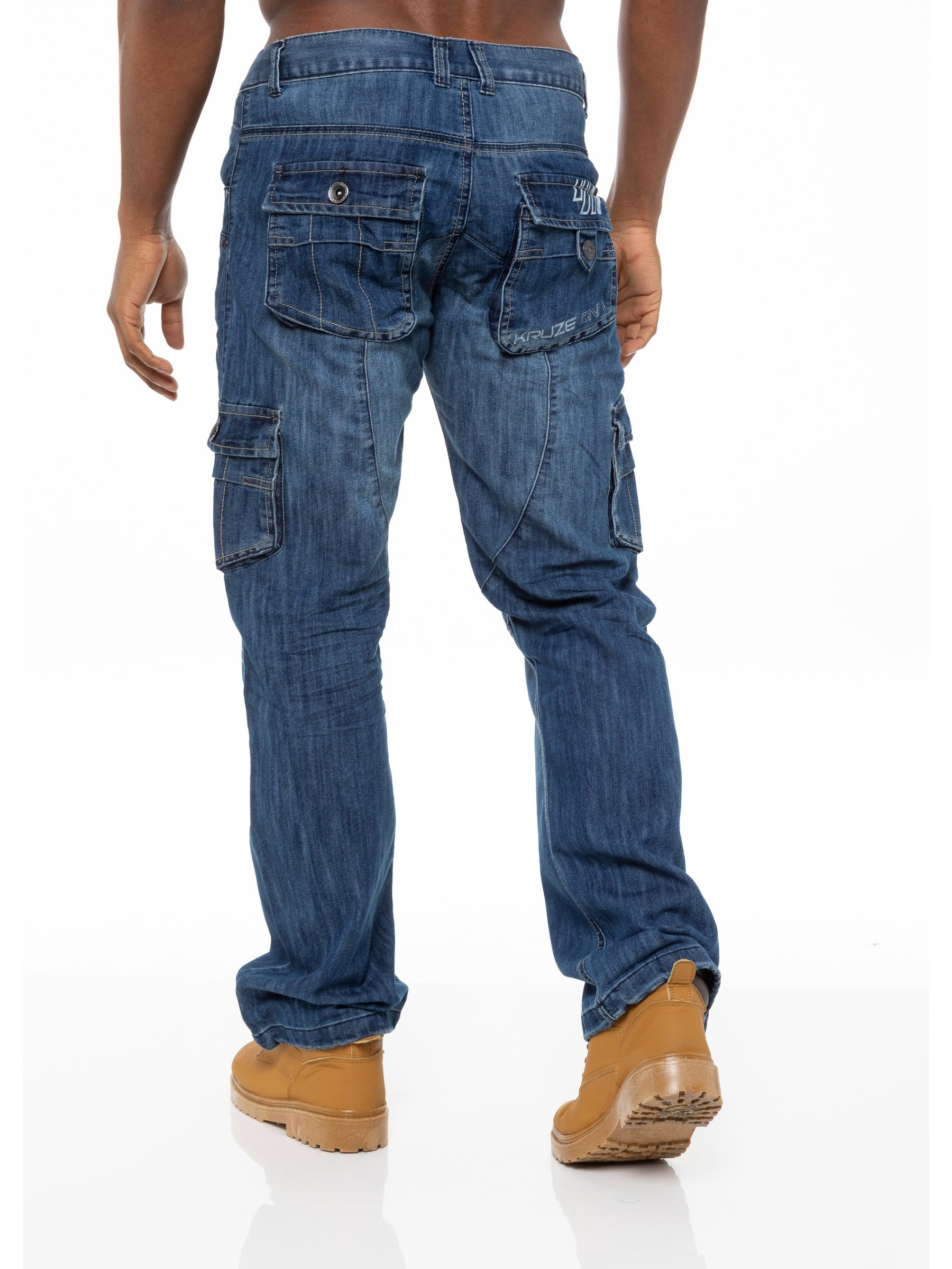 KZ103 Kruze | Mens Coated Combat Cargo Denim Coated Jeans KRUZE RAWDENIM