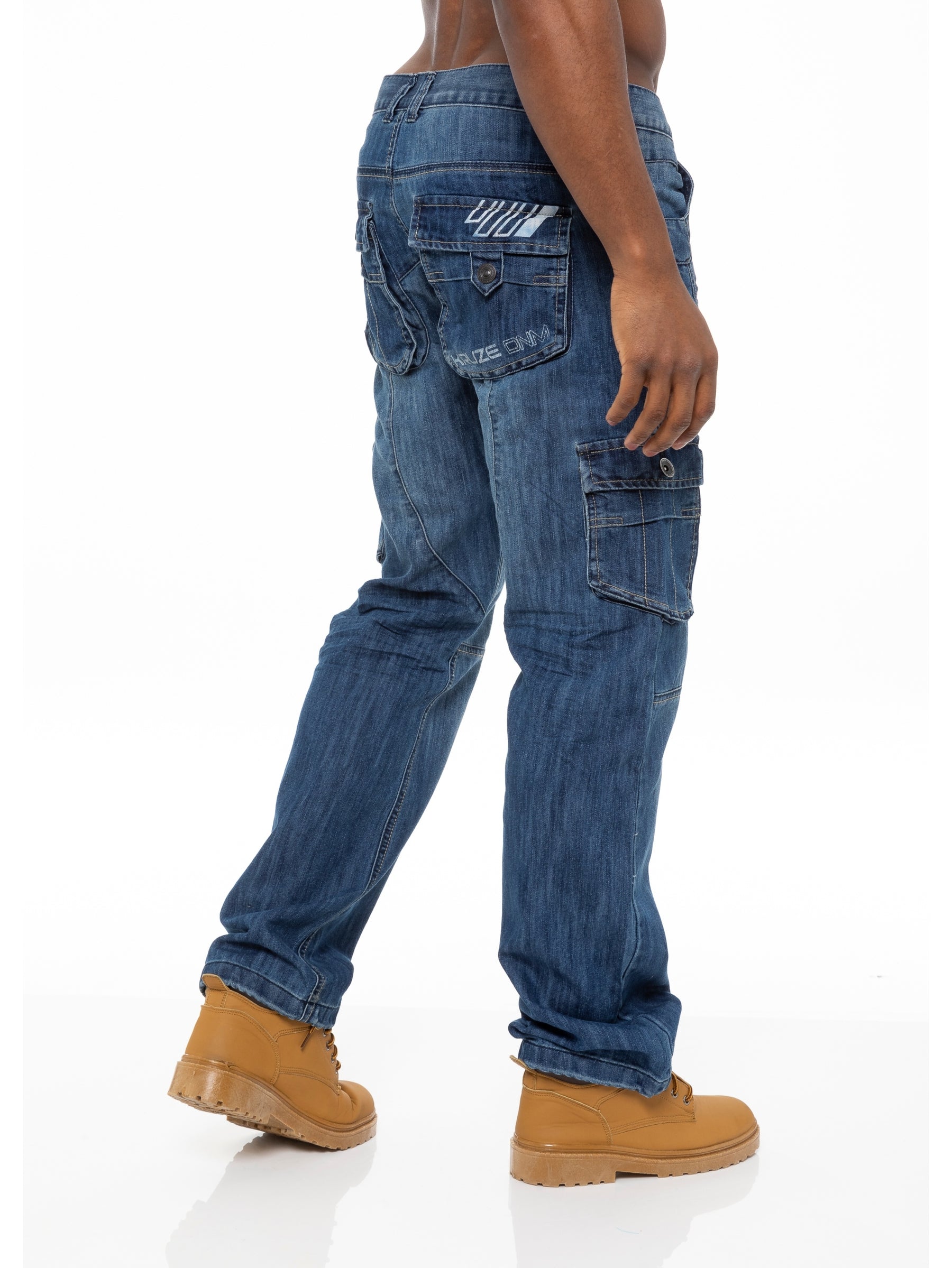 KZ103 Kruze | Mens Coated Combat Cargo Denim Coated Jeans KRUZE RAWDENIM