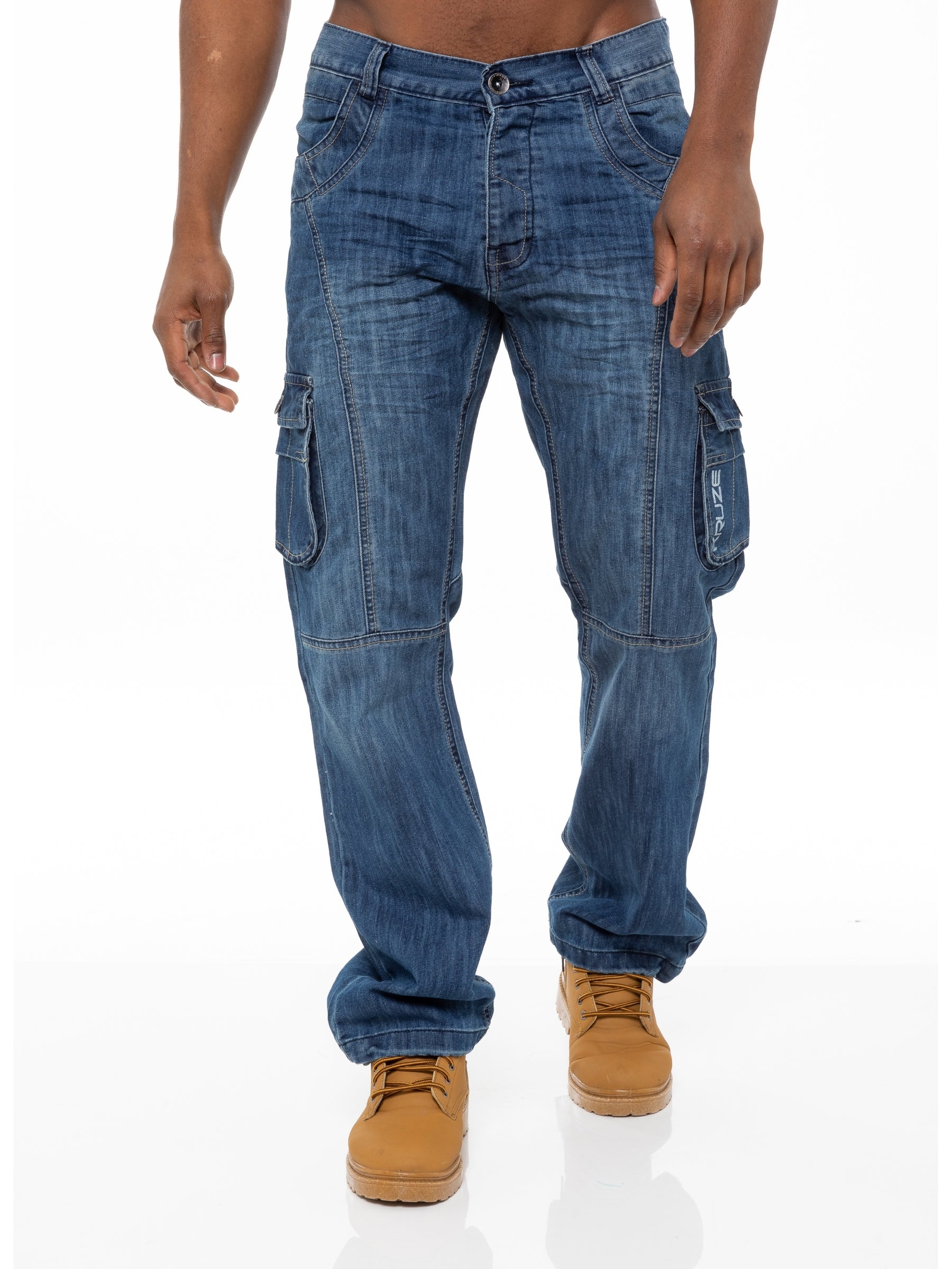 KZ103 Kruze | Mens Coated Combat Cargo Denim Coated Jeans KRUZE RAWDENIM