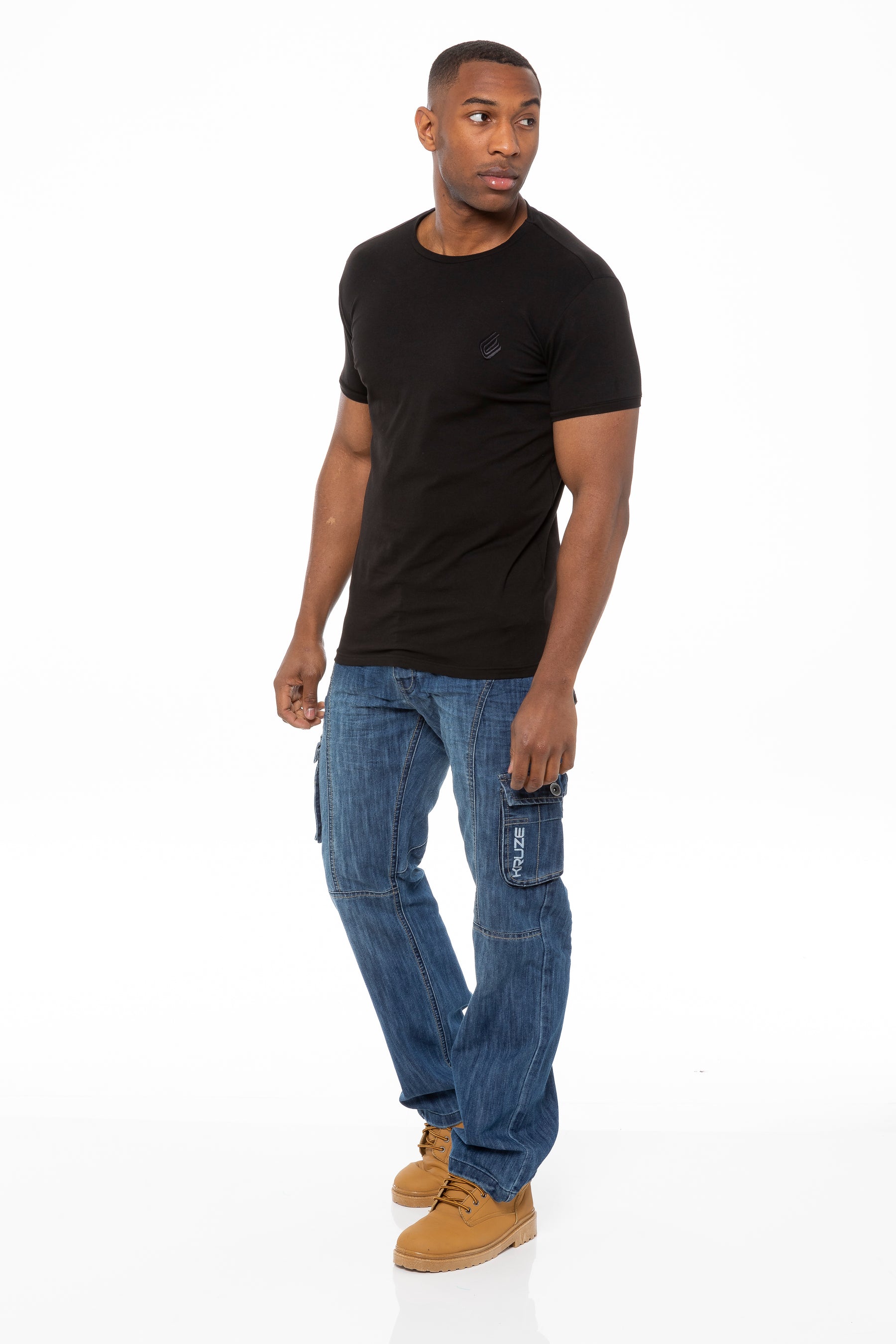 KZ103 Kruze | Mens Coated Combat Cargo Denim Coated Jeans KRUZE RAWDENIM