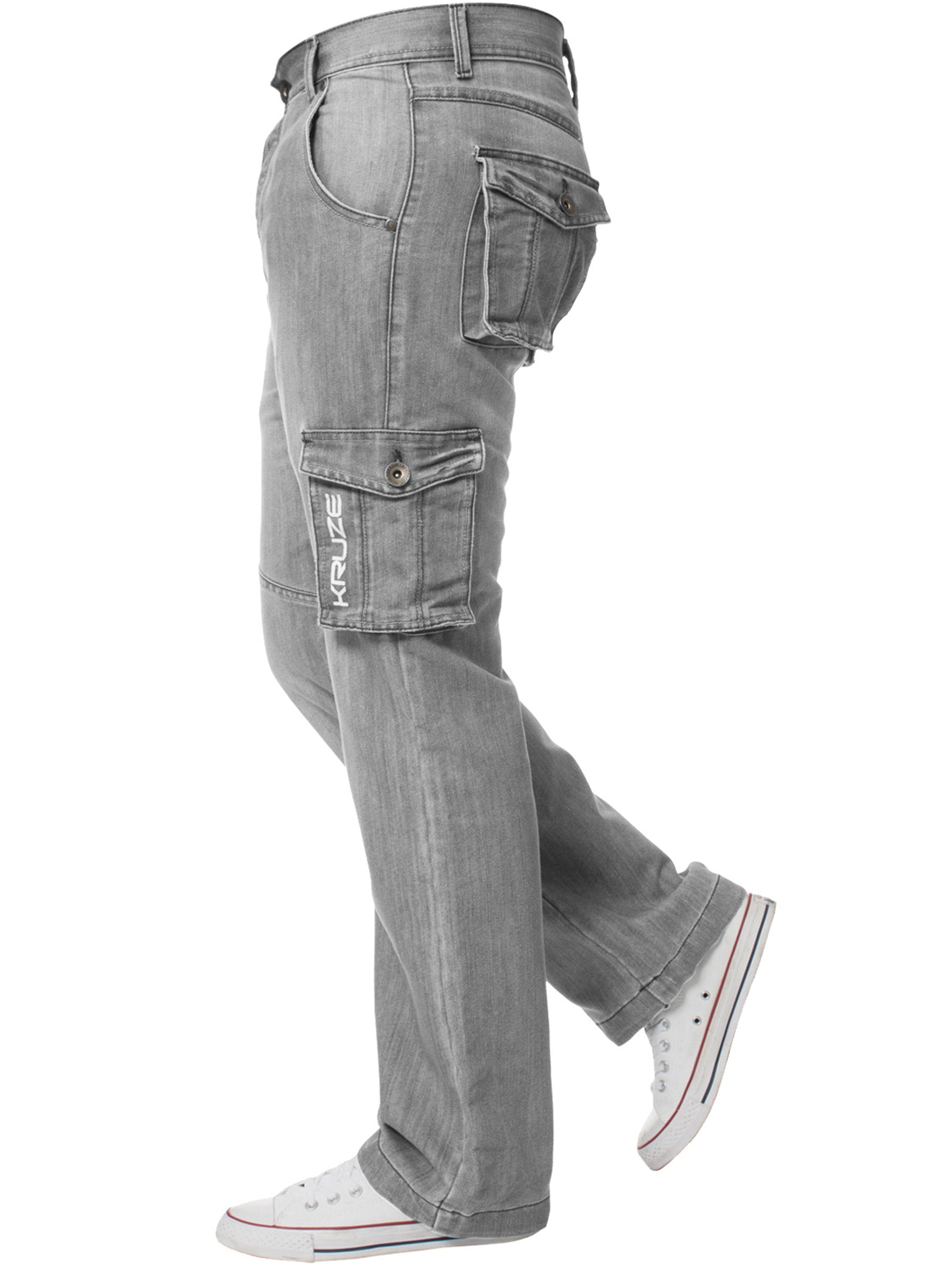 KZ126 Mens Casual Combat Cargo Work Jeans | Kruze Denim Designer Menswear KRUZE RAWDENIM
