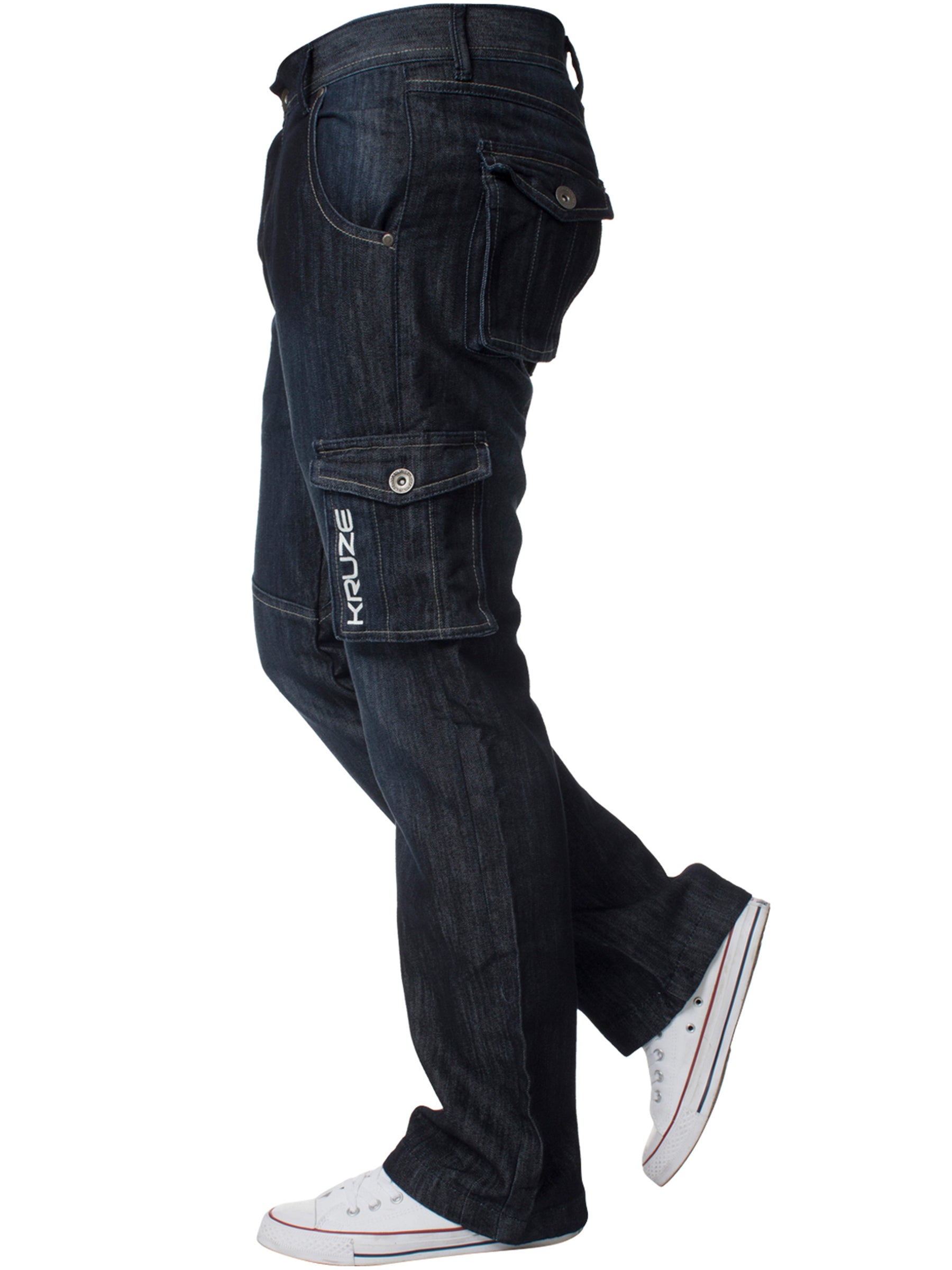 KZ126 Mens Casual Combat Cargo Work Jeans | Kruze Denim Designer Menswear KRUZE RAWDENIM
