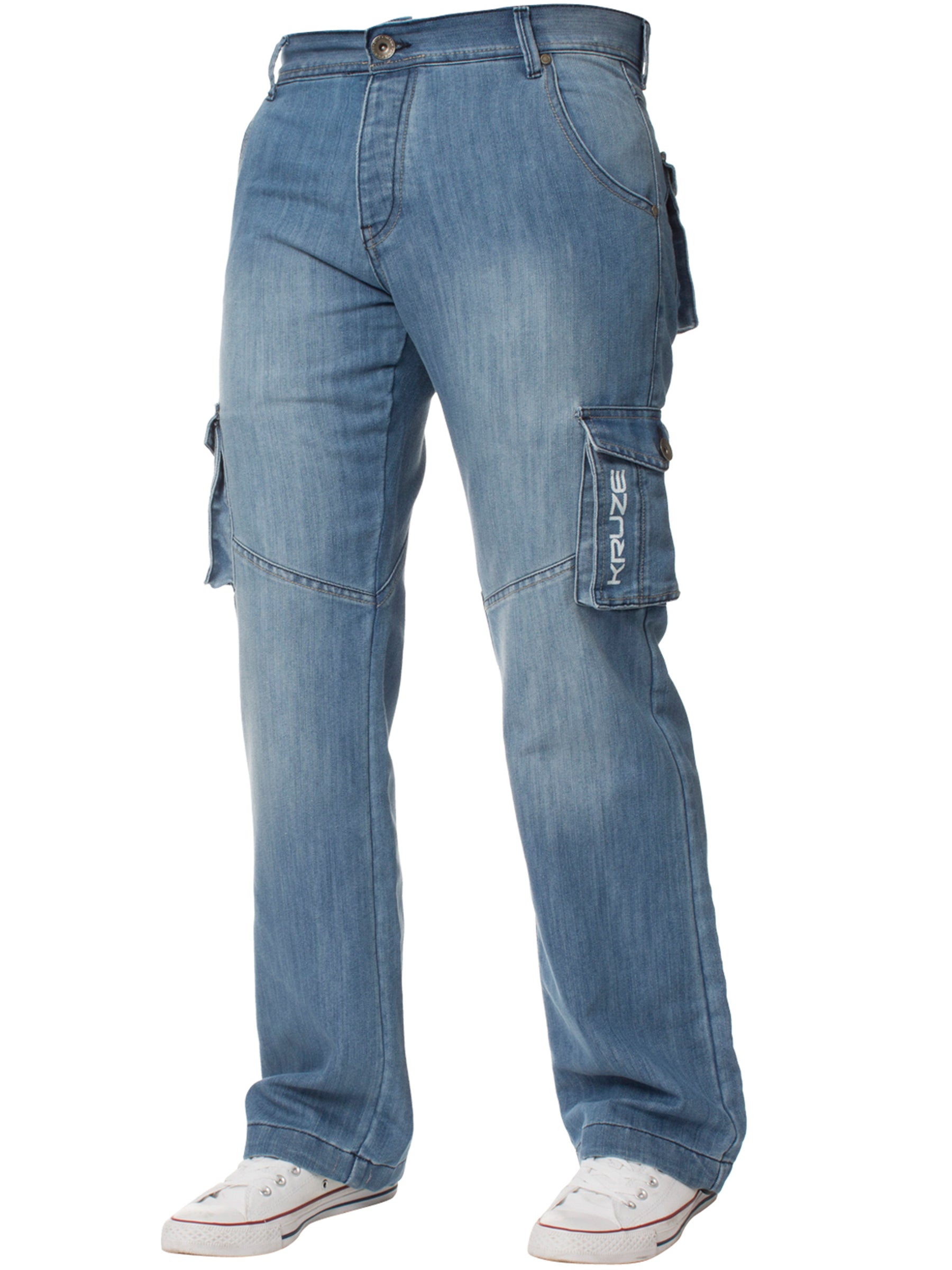 KZ126 Mens Casual Combat Cargo Work Jeans | Kruze Denim Designer Menswear KRUZE RAWDENIM