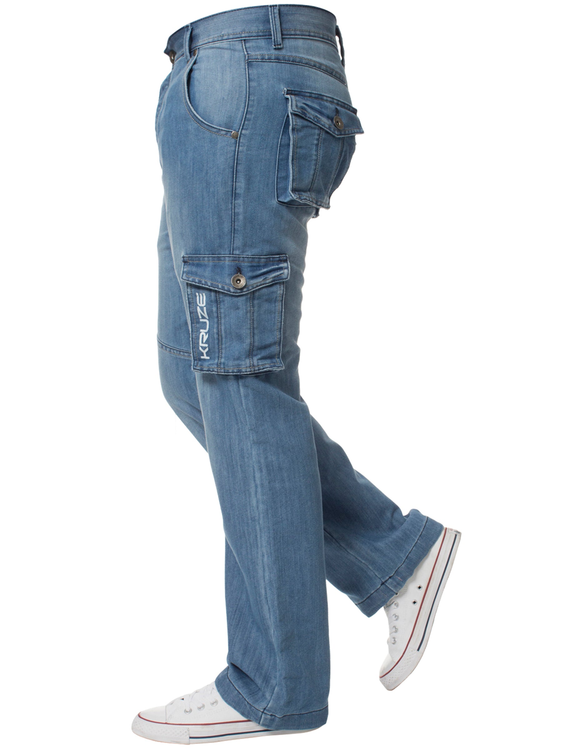 KZ126 Mens Casual Combat Cargo Work Jeans | Kruze Denim Designer Menswear KRUZE RAWDENIM