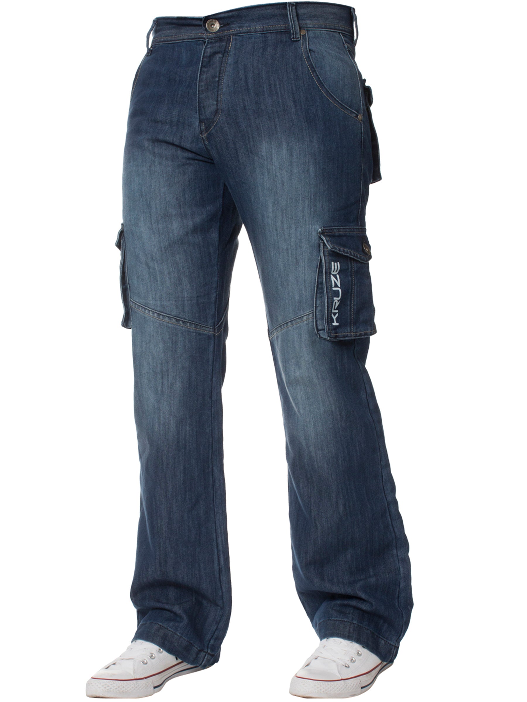 KZ126 Mens Casual Combat Cargo Work Jeans | Kruze Denim Designer Menswear KRUZE RAWDENIM