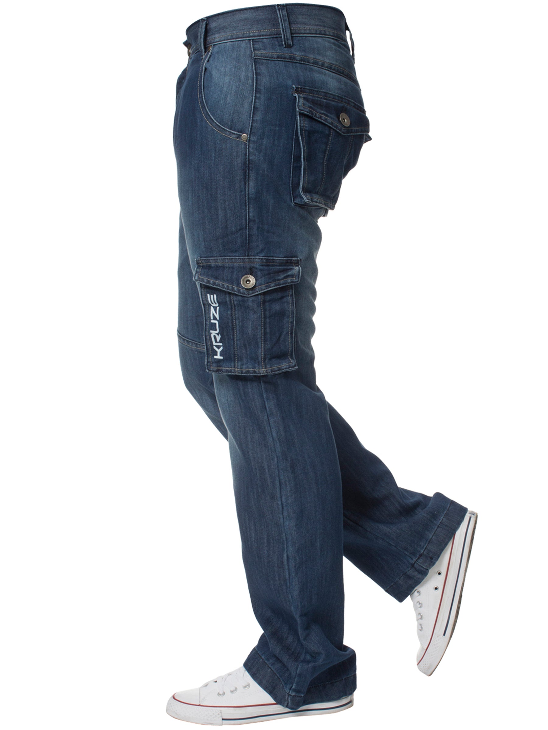 KZ126 Mens Casual Combat Cargo Work Jeans | Kruze Denim Designer Menswear KRUZE RAWDENIM