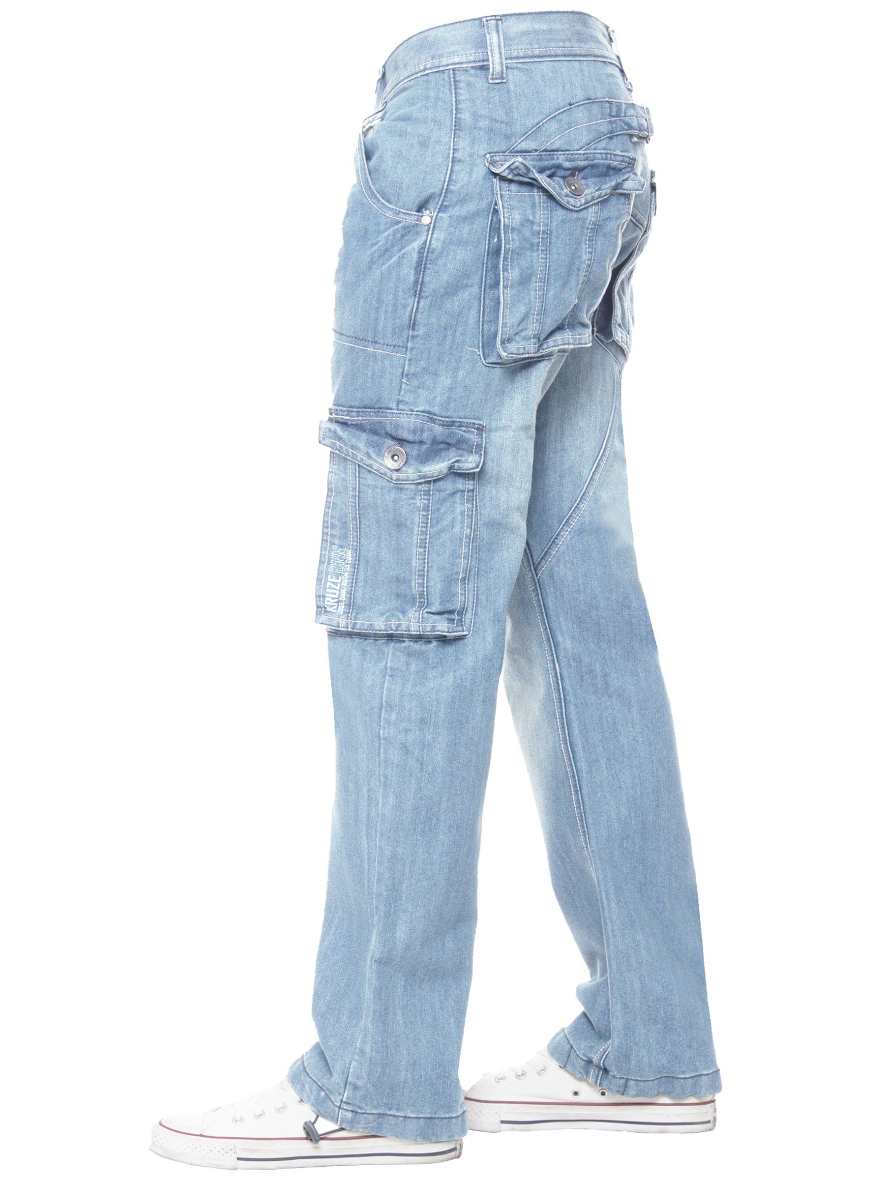 KZ126 Mens Casual Combat Cargo Work Jeans | Kruze Denim Designer Menswear KRUZE RAWDENIM