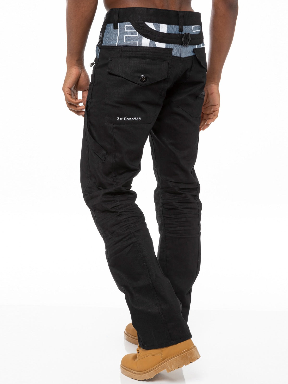 EZ112 Mens Tapered Black Coated Denim Jeans | Enzo Designer Menswear ENZO RAWDENIM