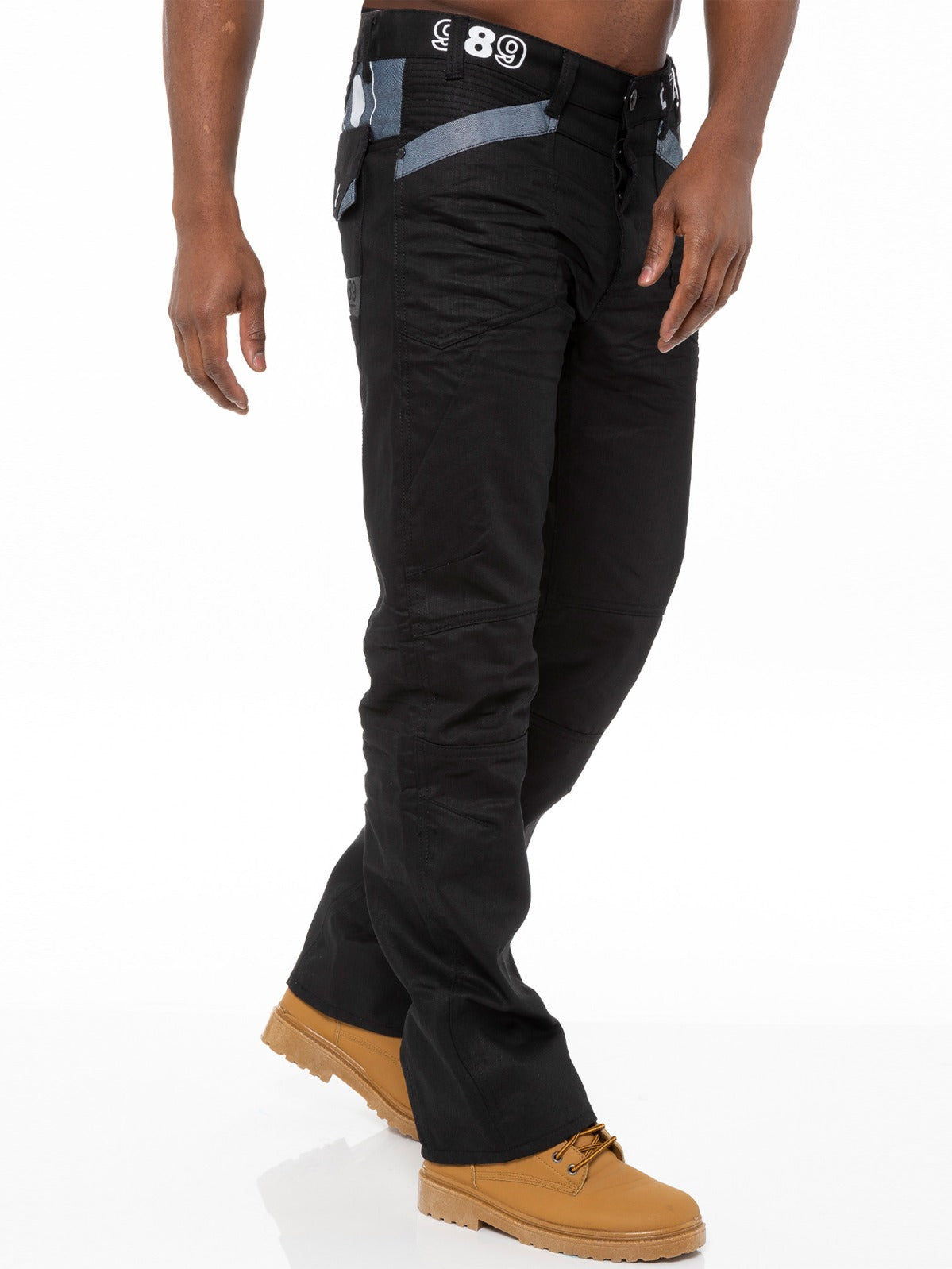 EZ112 Mens Tapered Black Coated Denim Jeans | Enzo Designer Menswear ENZO RAWDENIM