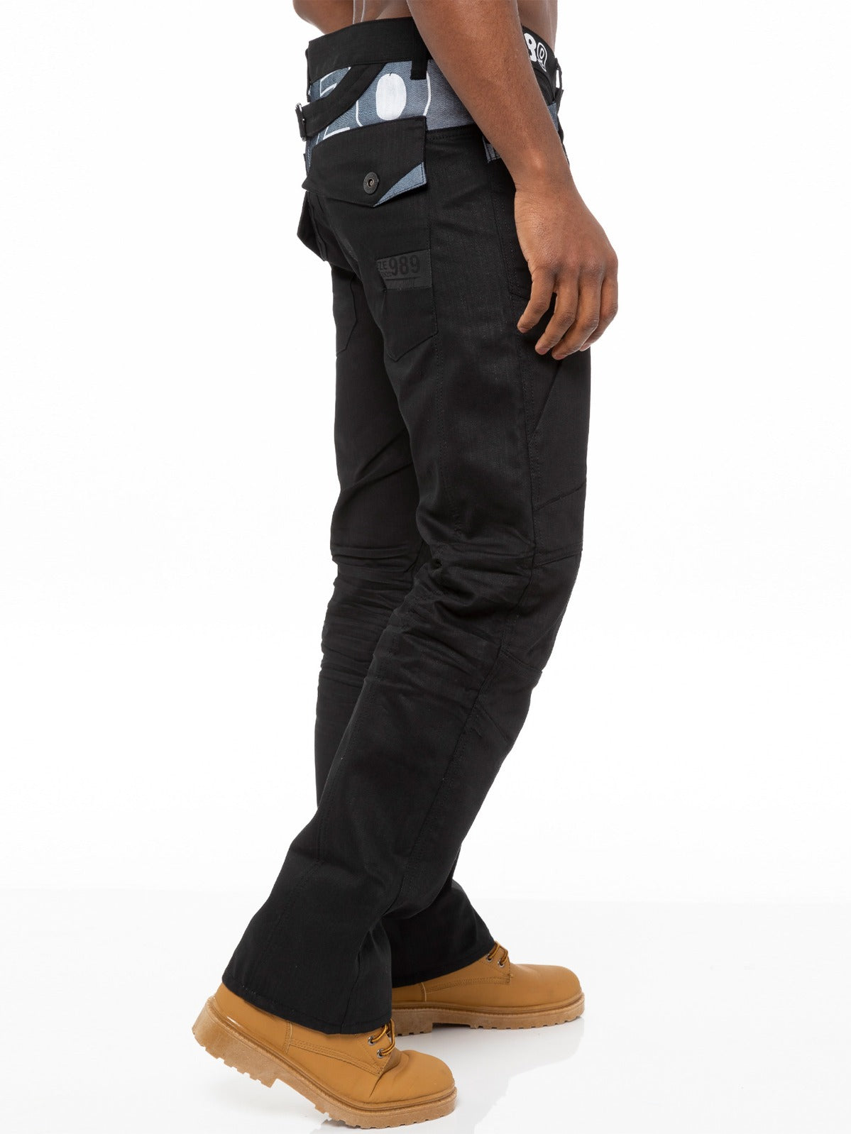EZ112 Mens Tapered Black Coated Denim Jeans | Enzo Designer Menswear ENZO RAWDENIM