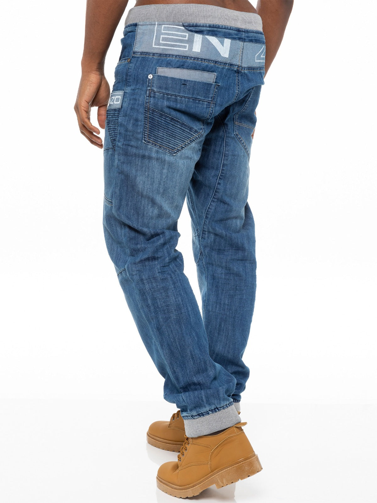 EZ367 Mens Cuffed Fit Denim Jeans | Enzo Designer Menswear ENZO RAWDENIM