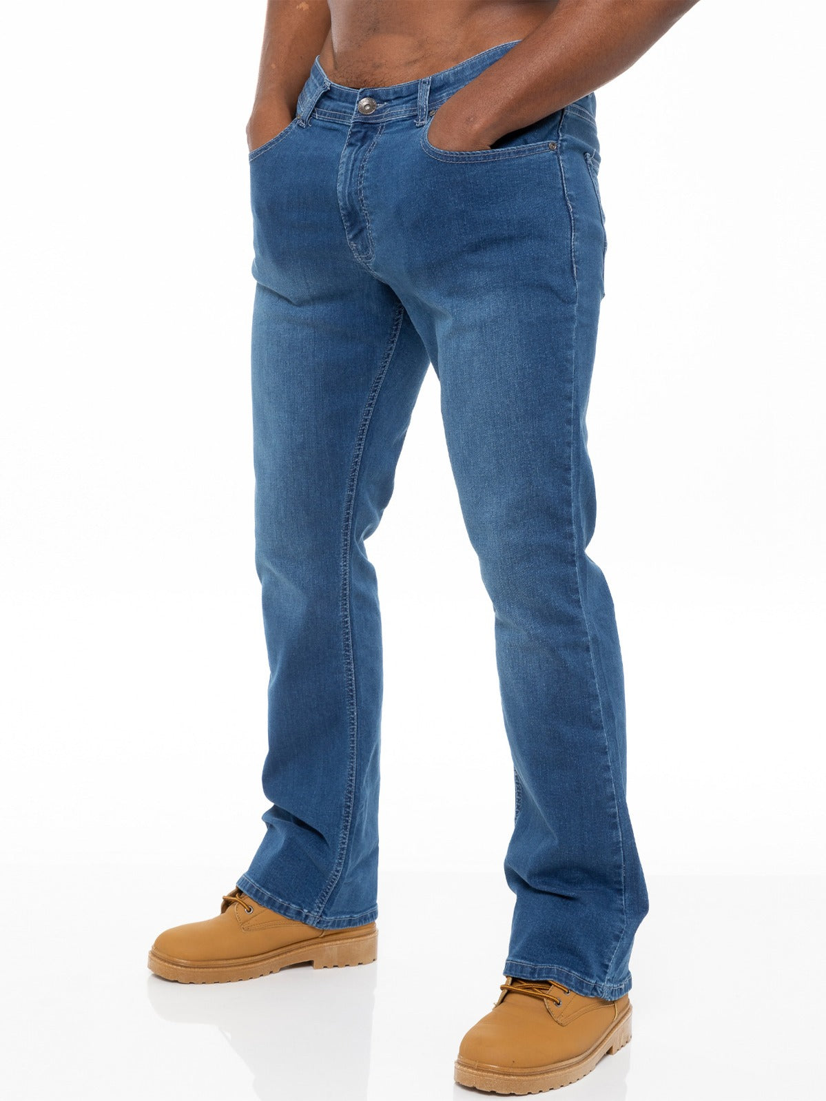 EZ401 Designer Mens Light Blue Bootcut Denim Jeans | Enzo Designer Menswear ENZO RAWDENIM
