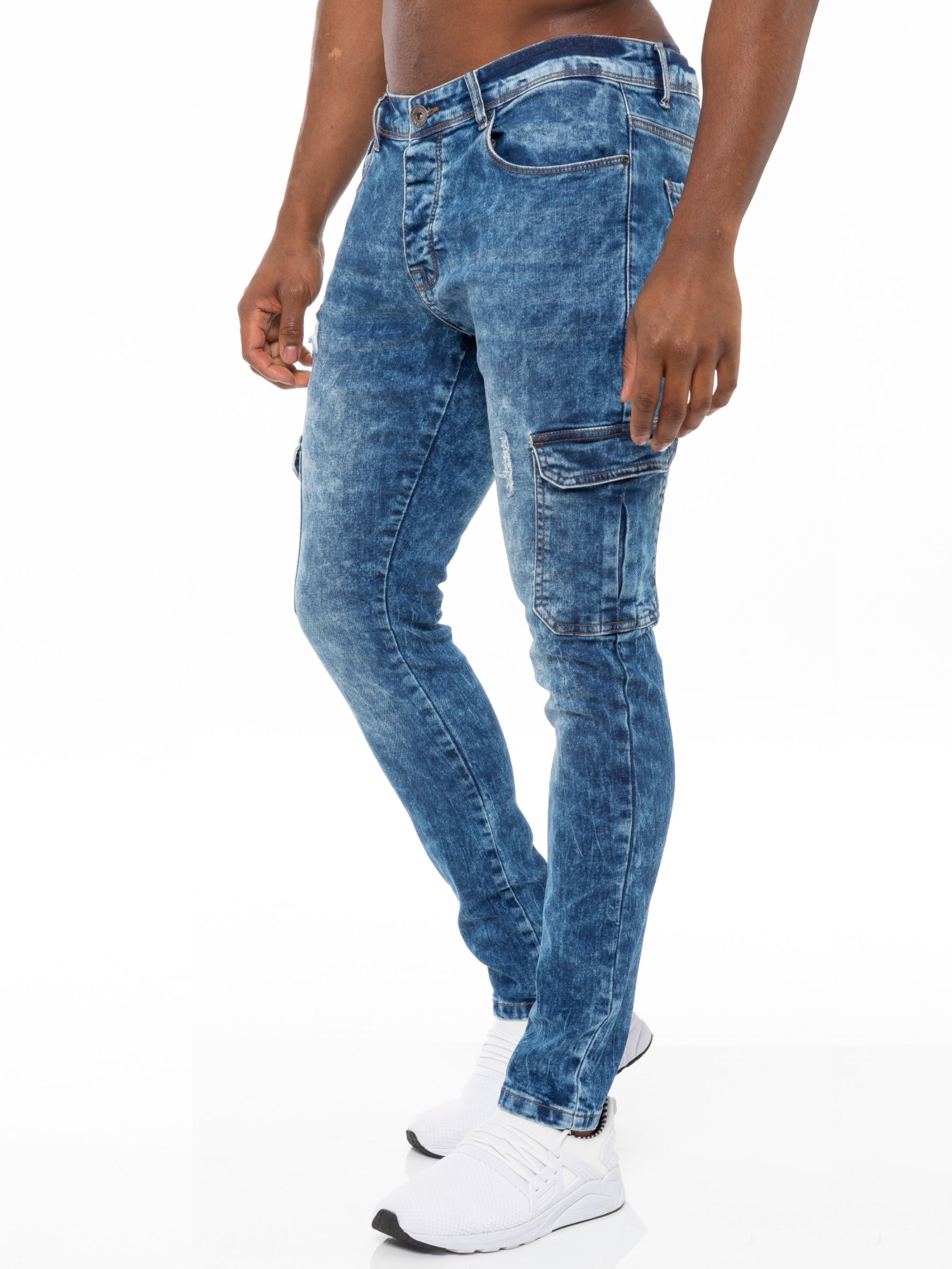 EZ411 Mens Skinny Stretch Distressed Denim Jeans | Enzo Designer Menswear ENZO RAWDENIM