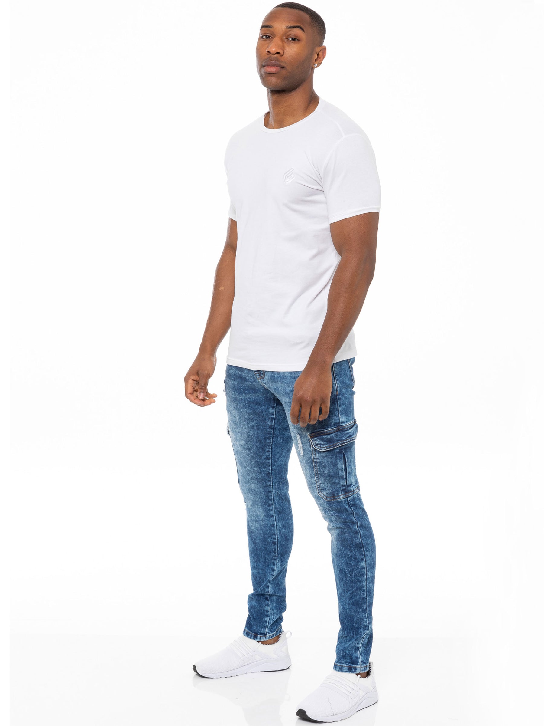 EZ411 Mens Skinny Stretch Distressed Denim Jeans | Enzo Designer Menswear ENZO RAWDENIM