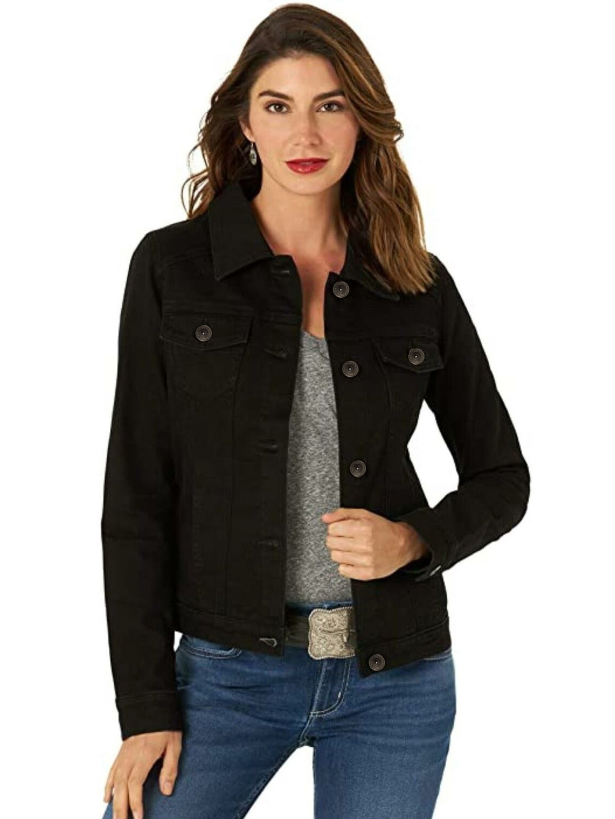EZJ415 Womens Casual Button Up Classic Denim Jean Jacket | Enzo Designer Womenswear ENZO RAWDENIM