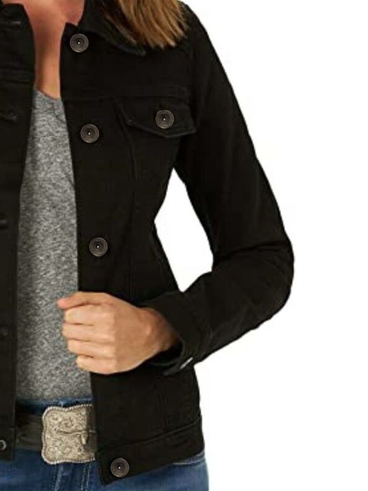 EZJ415 Womens Casual Button Up Classic Denim Jean Jacket | Enzo Designer Womenswear ENZO RAWDENIM