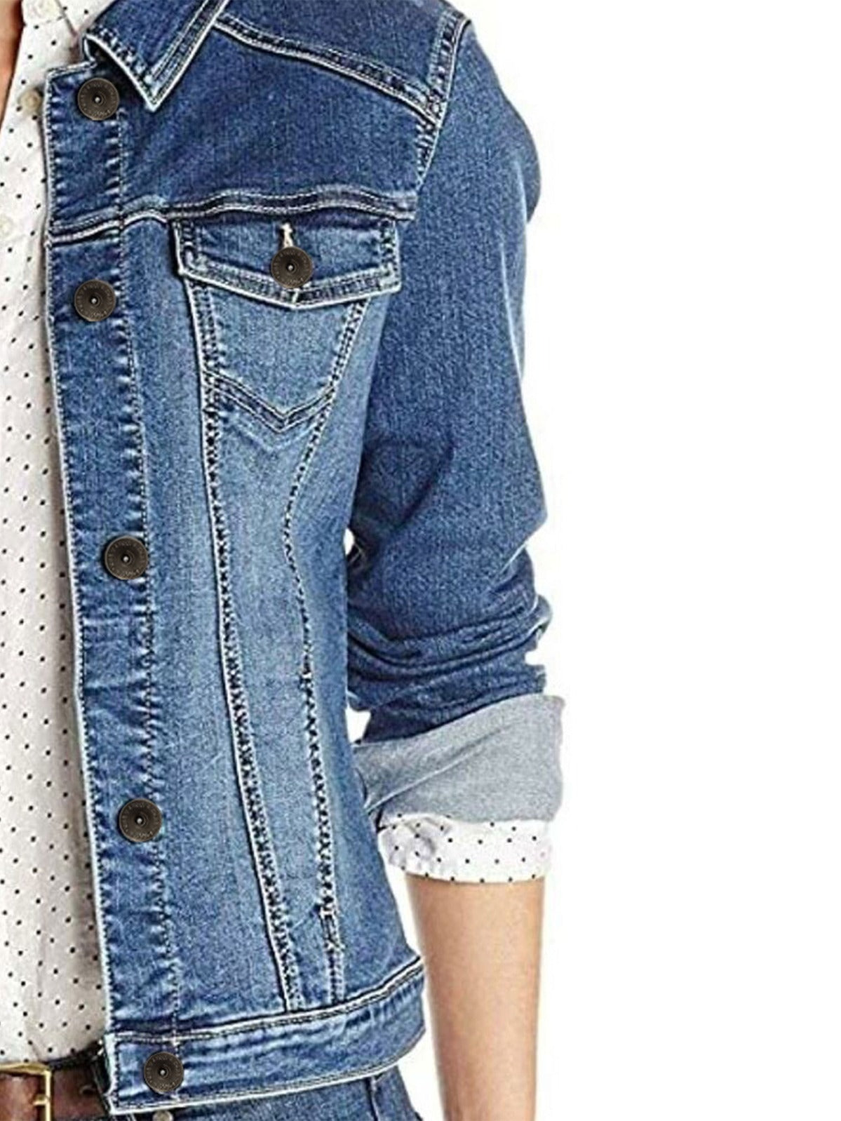 EZJ415 Womens Casual Button Up Classic Denim Jean Jacket | Enzo Designer Womenswear ENZO RAWDENIM