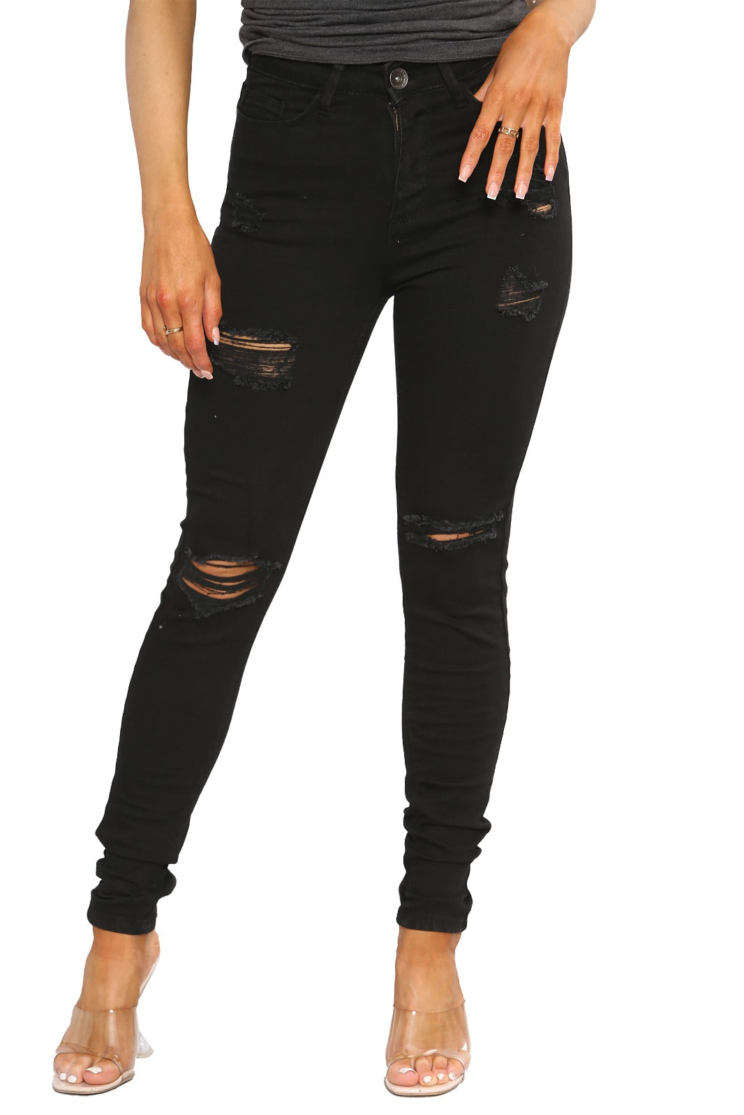 Black Ripped Jeans Womens Women's High-Stretch Skinny Jeans With
