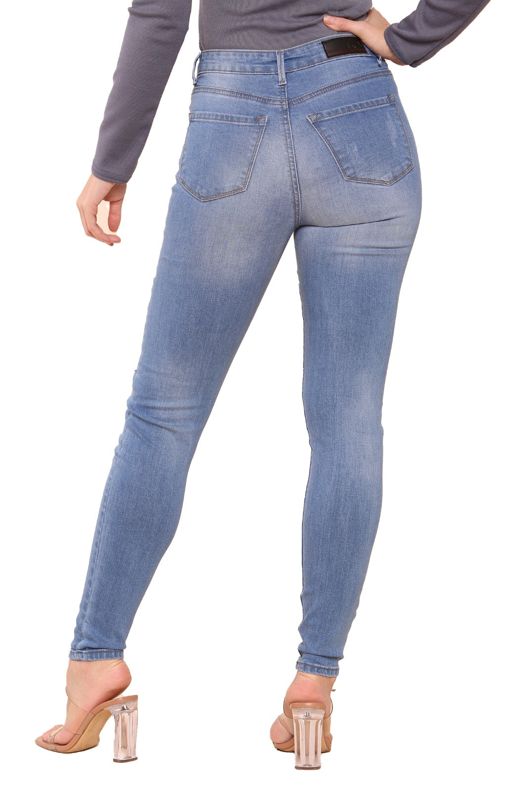 EZL417 Womens Skinny Stretch Ripped Denim Jeans | Enzo Designer ENZO RAWDENIM