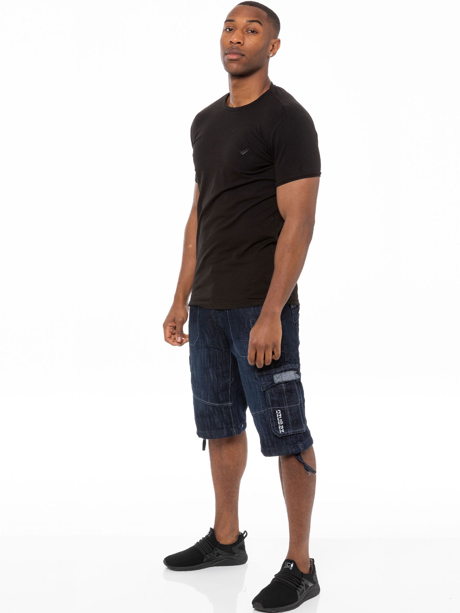 EZS404 Mens Raw Combat Cargo Denim Shorts | Enzo Designer Menswear ENZO RAWDENIM