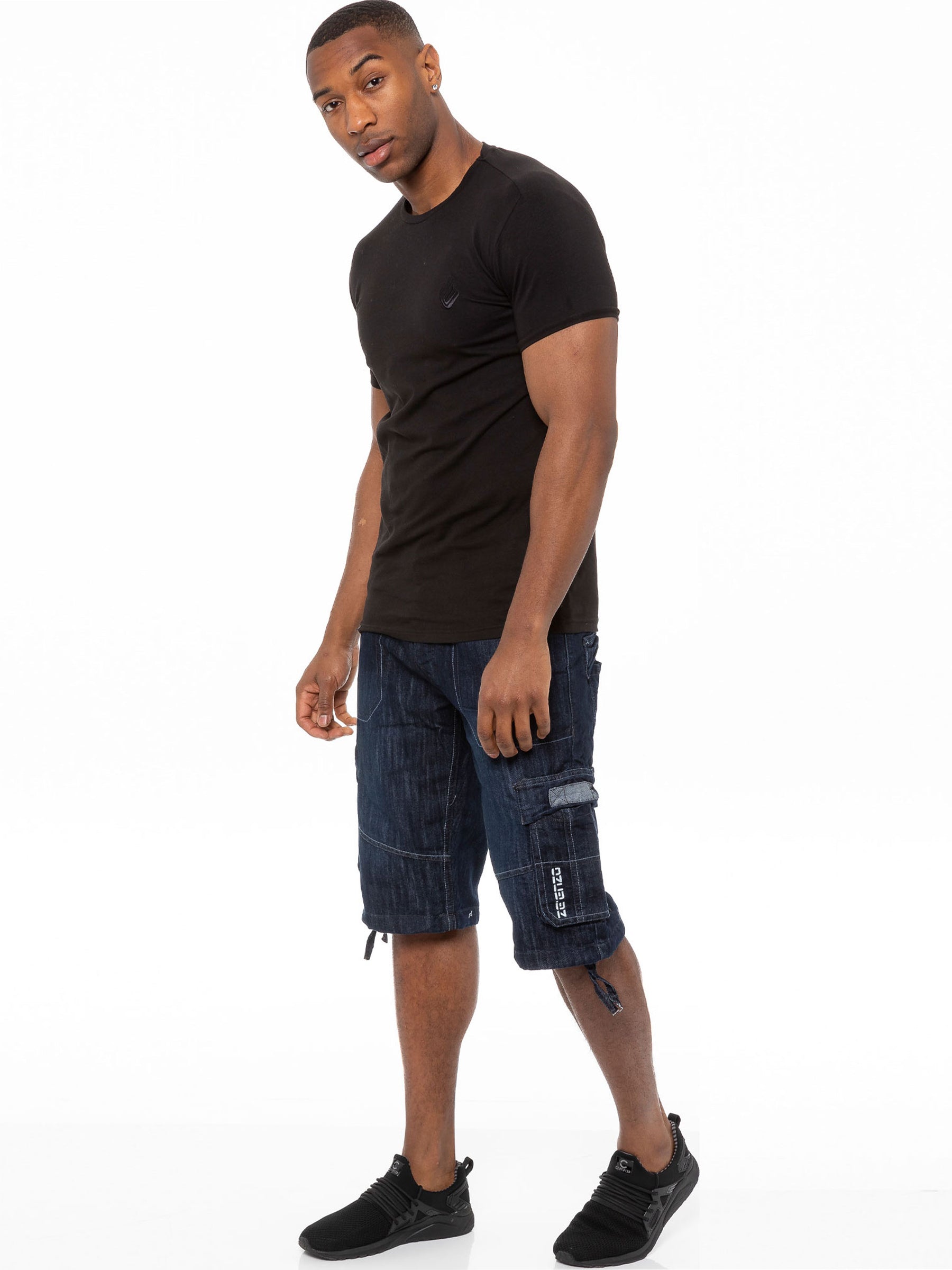 EZS404 Mens Raw Combat Cargo Denim Shorts | Enzo Designer Menswear ENZO RAWDENIM