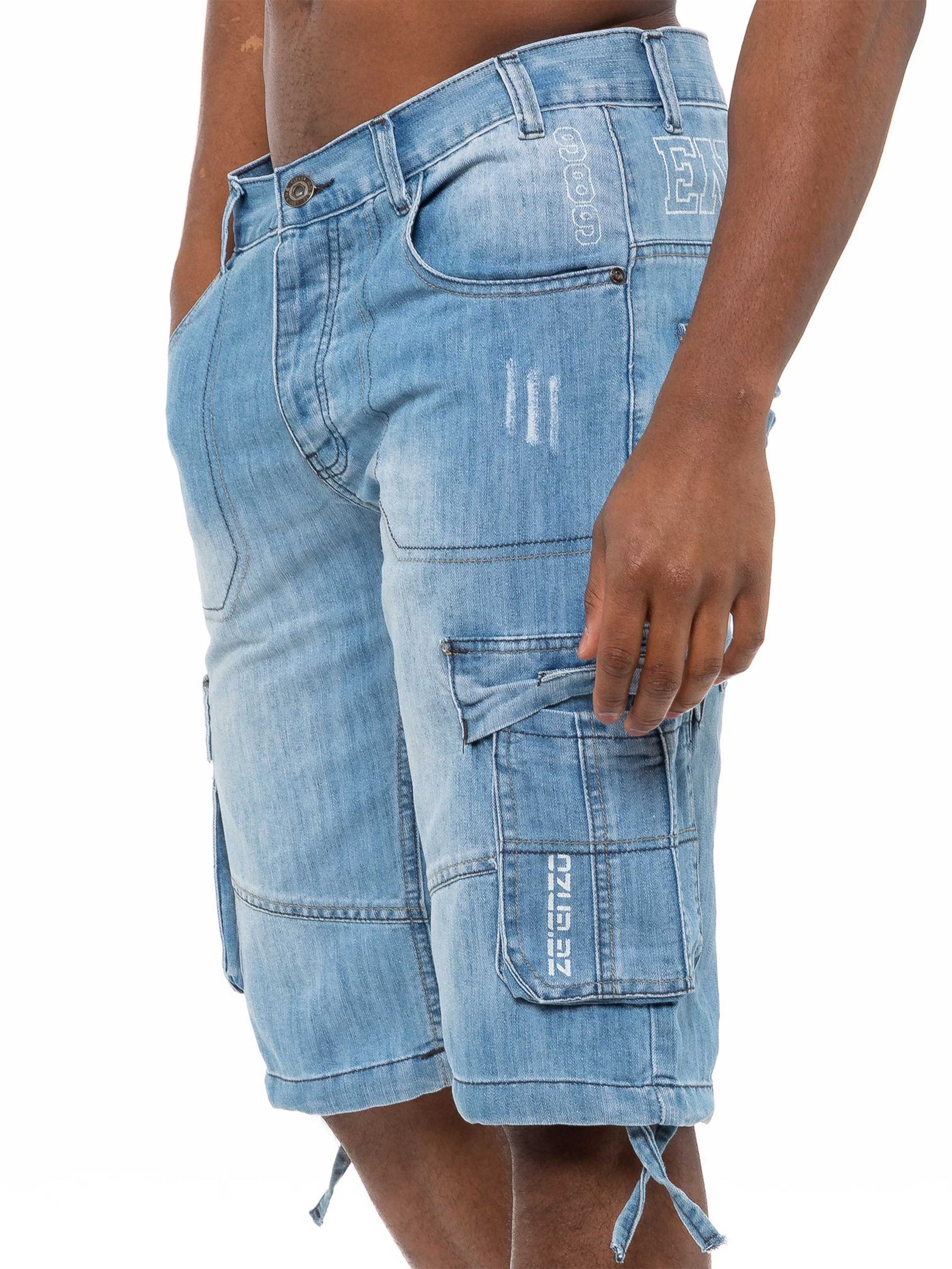 EZS404 Mens Raw Combat Cargo Denim Shorts | Enzo Designer Menswear ENZO RAWDENIM